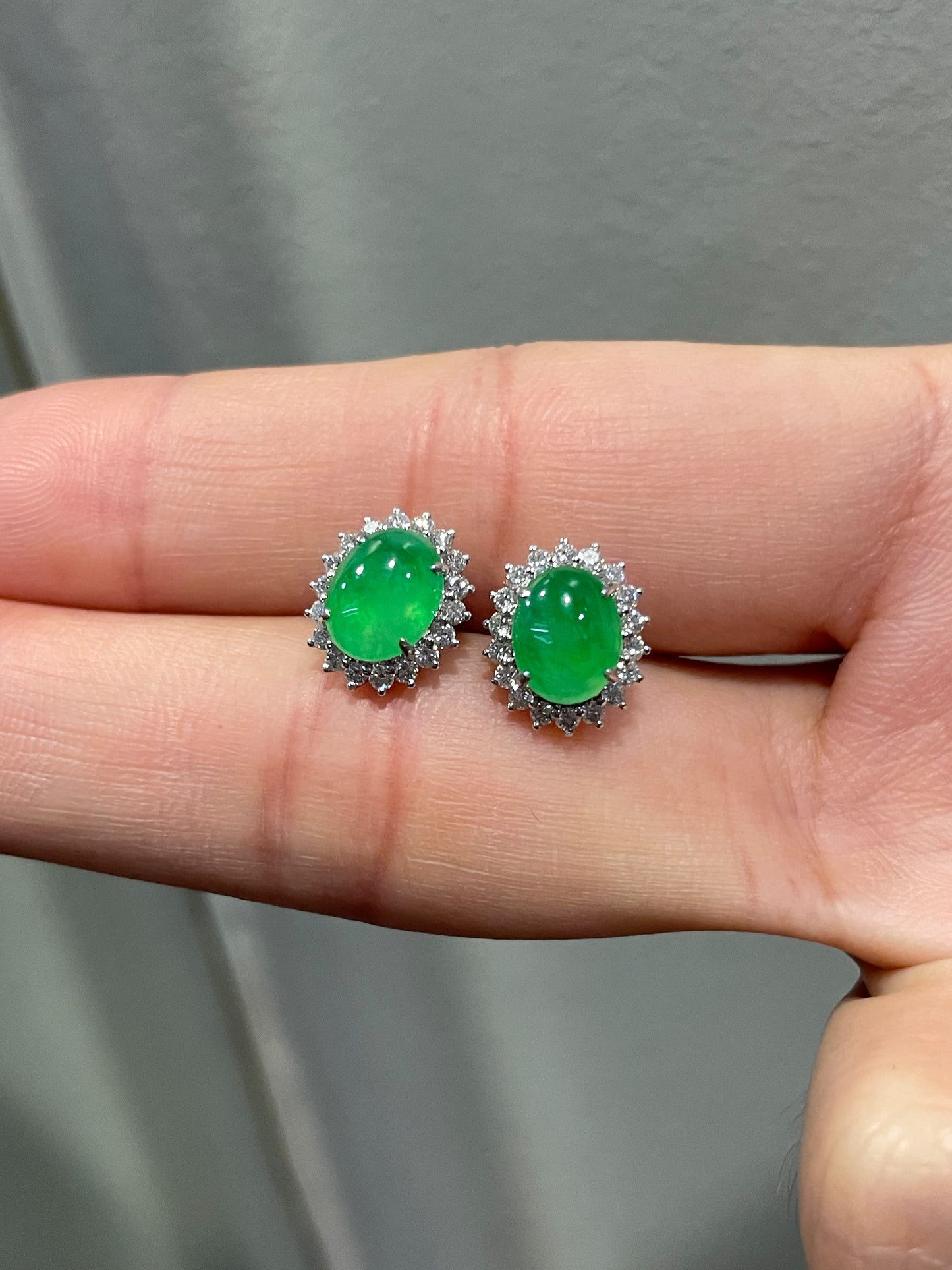 Green Jade Cabochon Earrings (NJE038)