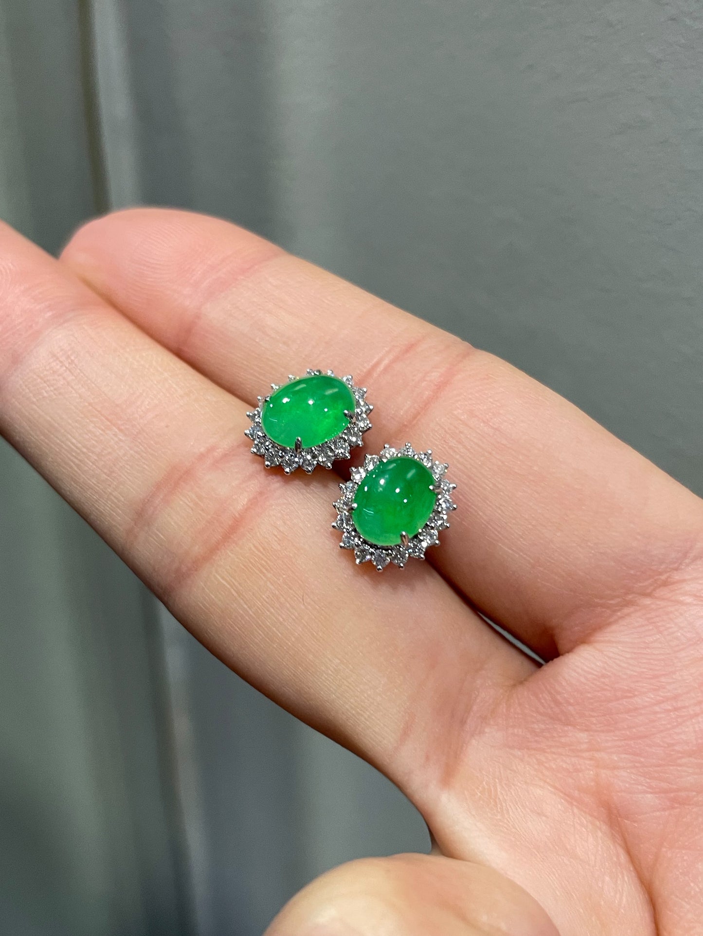 Green Jade Cabochon Earrings (NJE038)