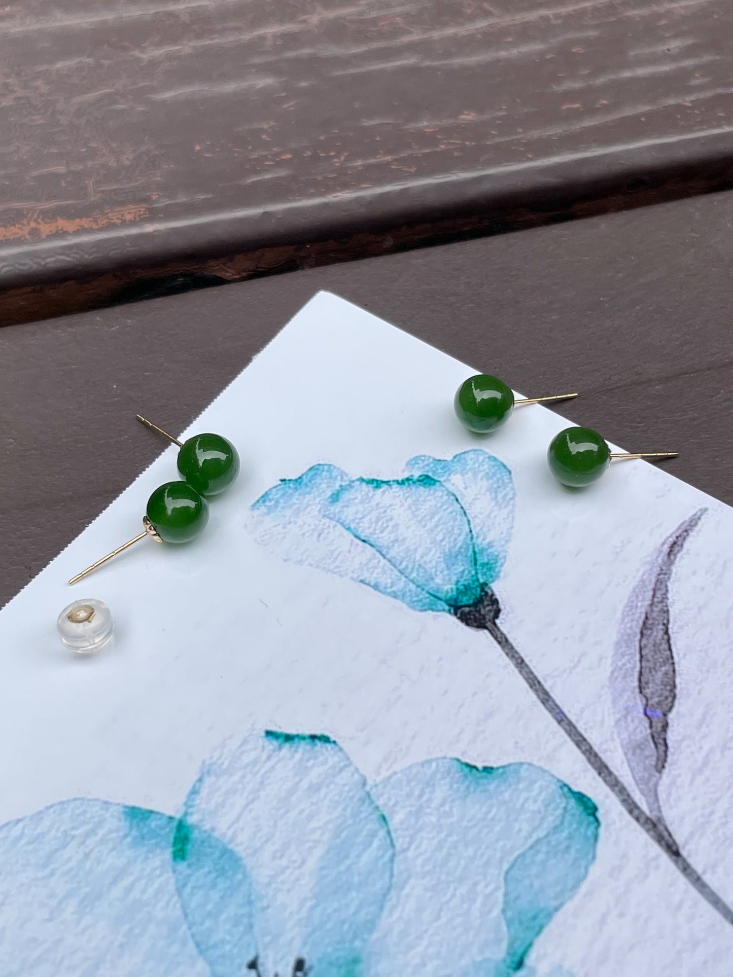Green Nephrite Stud Earrings (NJE043)