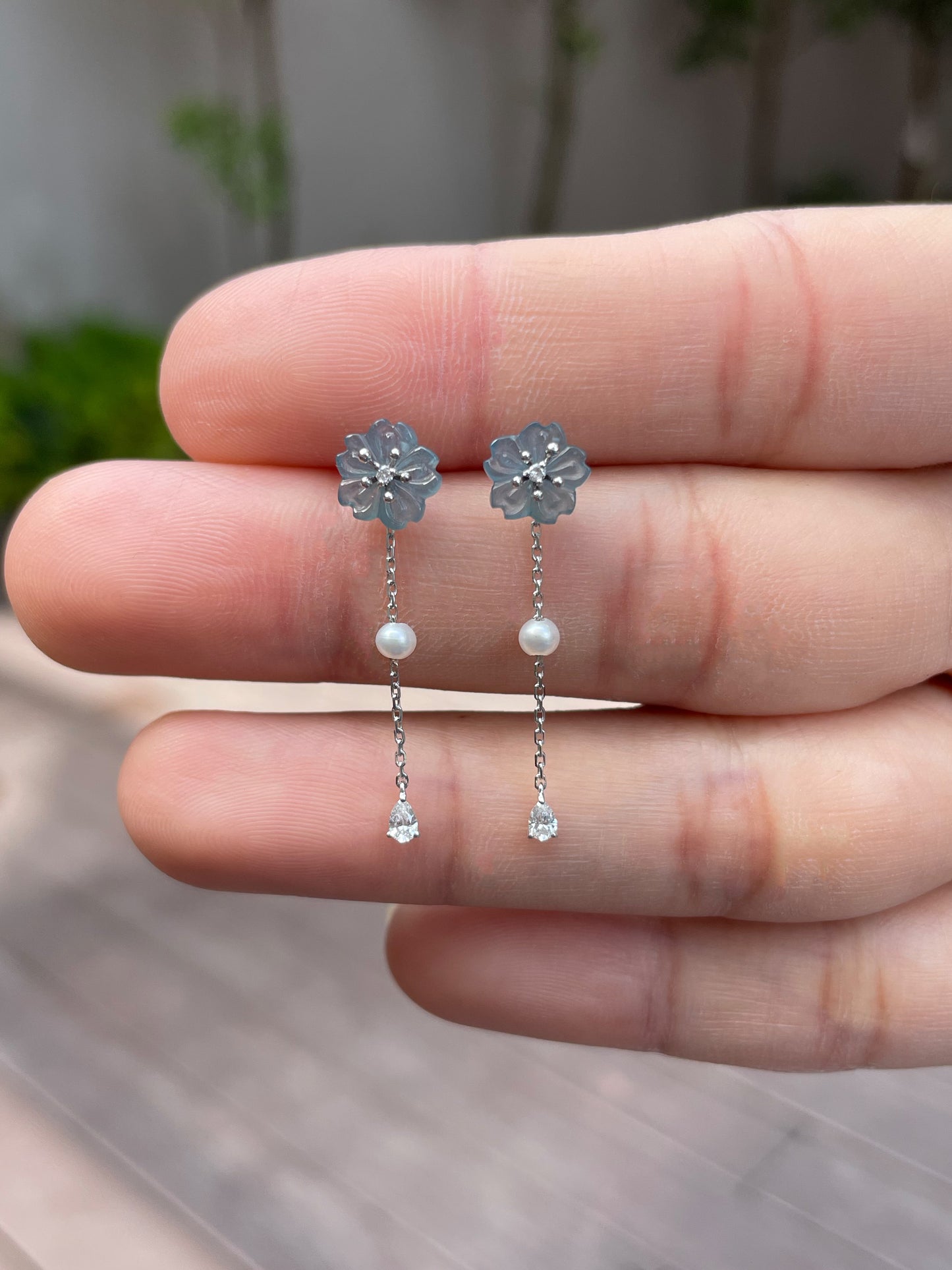 Blue Jade Earrings - Cherry Blossoms (NJE046)