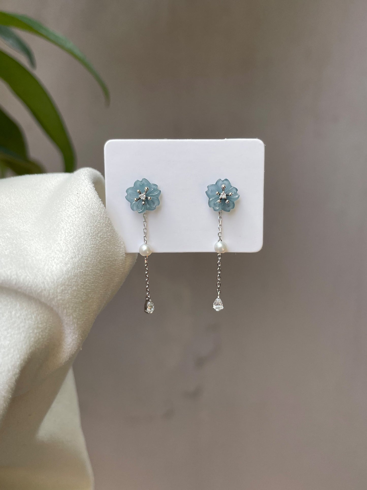 Blue Jade Earrings - Cherry Blossoms (NJE046)