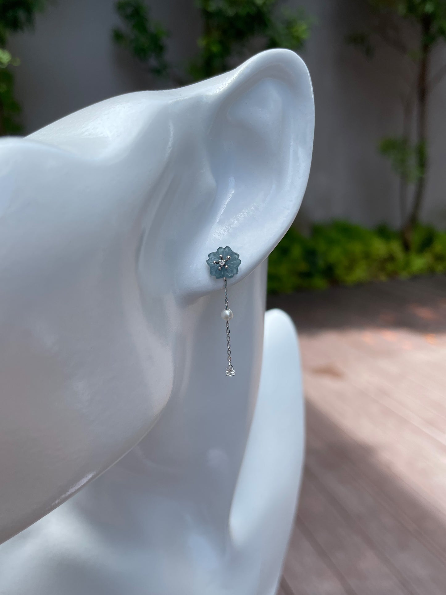 Blue Jade Earrings - Cherry Blossoms (NJE046)