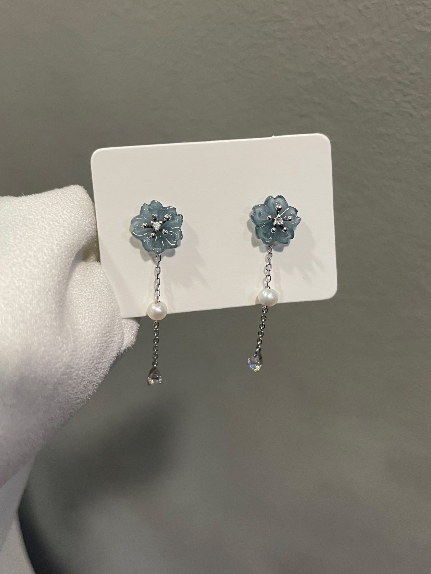 Blue Jade Earrings - Cherry Blossoms (NJE046)