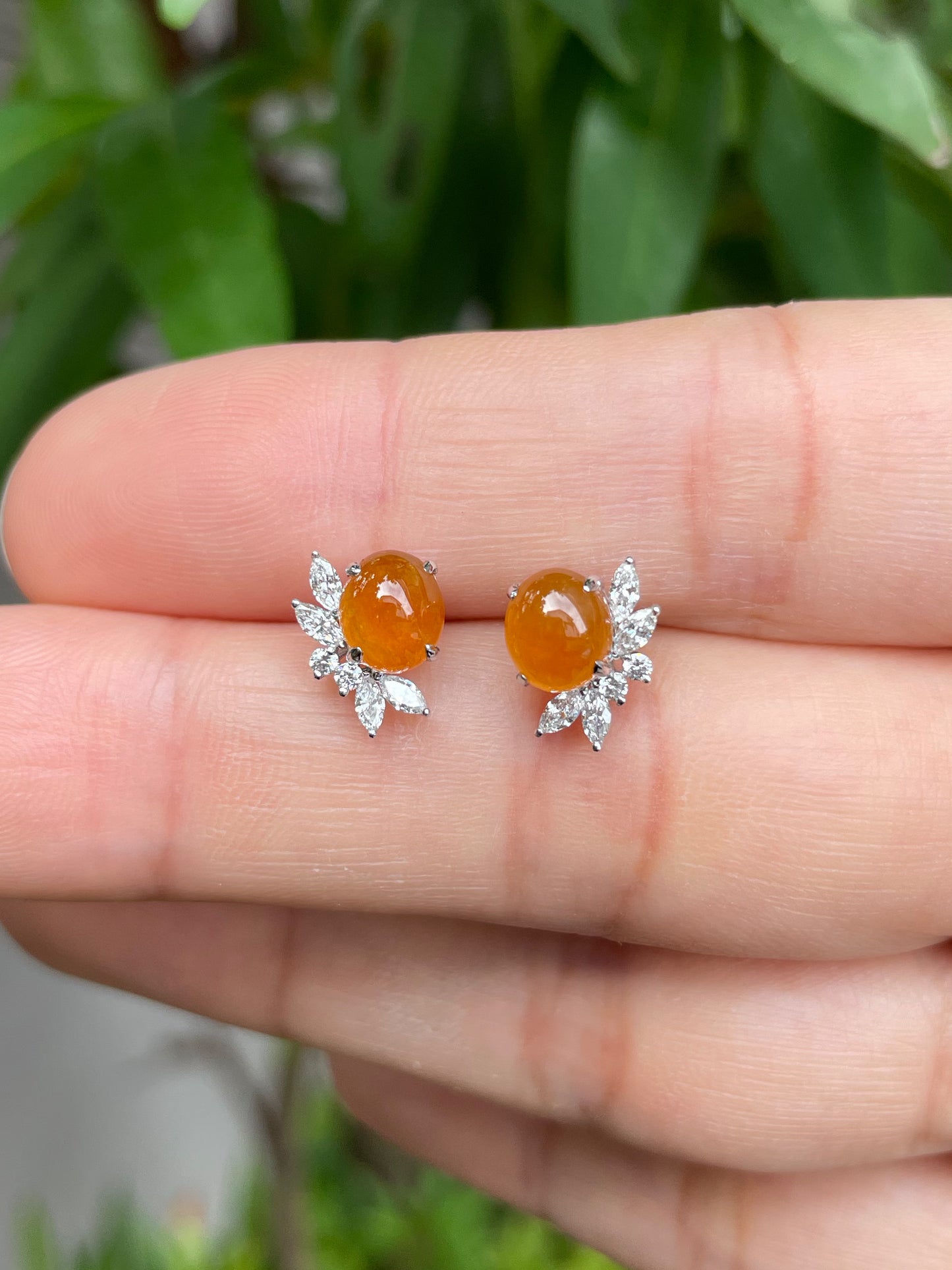 Icy Orange Jade Earrings - Cabochons (NJE051)
