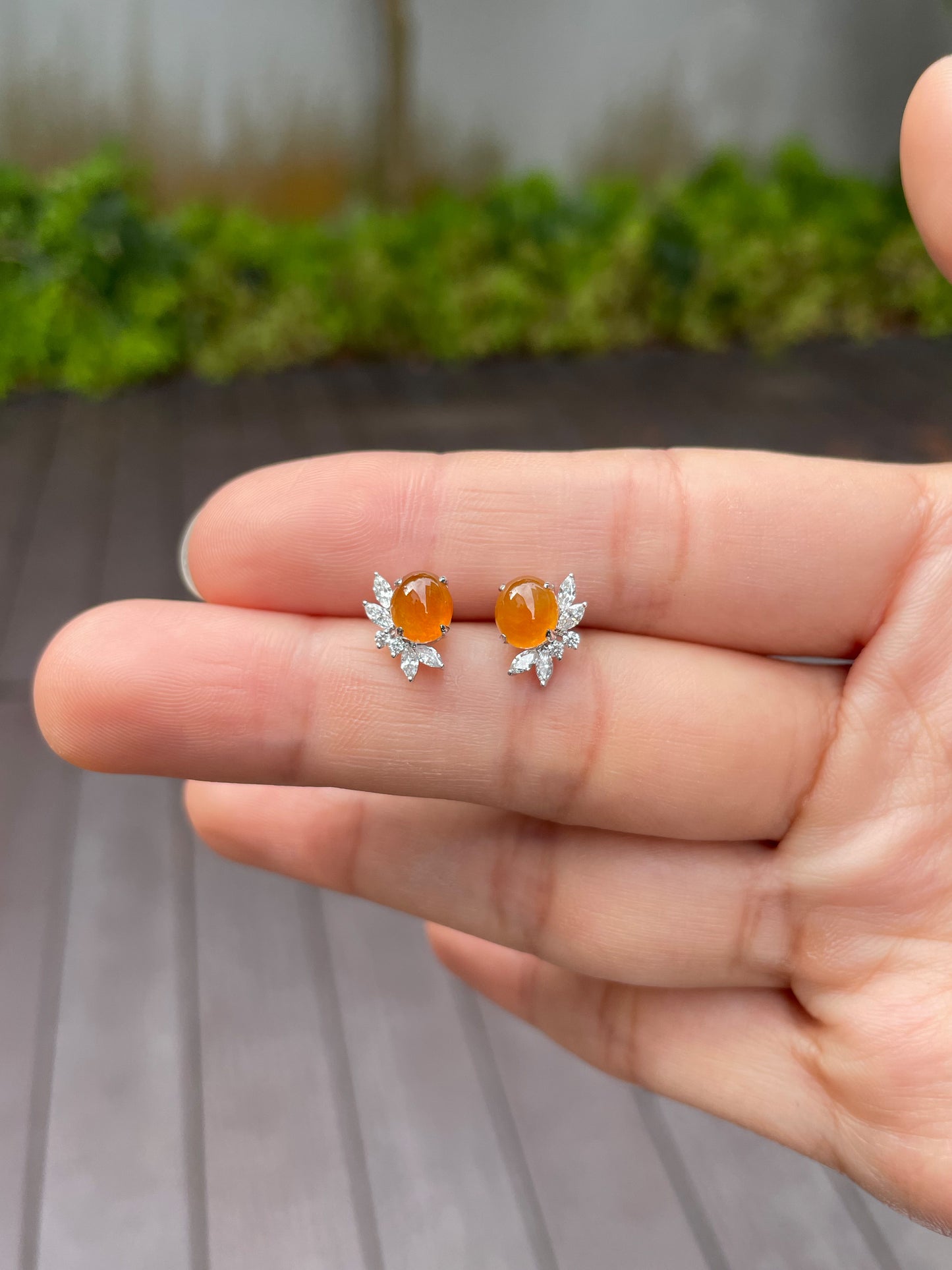 Icy Orange Jade Earrings - Cabochons (NJE051)
