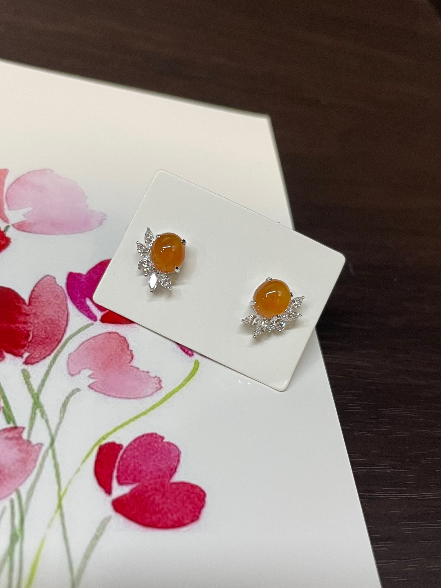 Icy Orange Jade Earrings - Cabochons (NJE051)