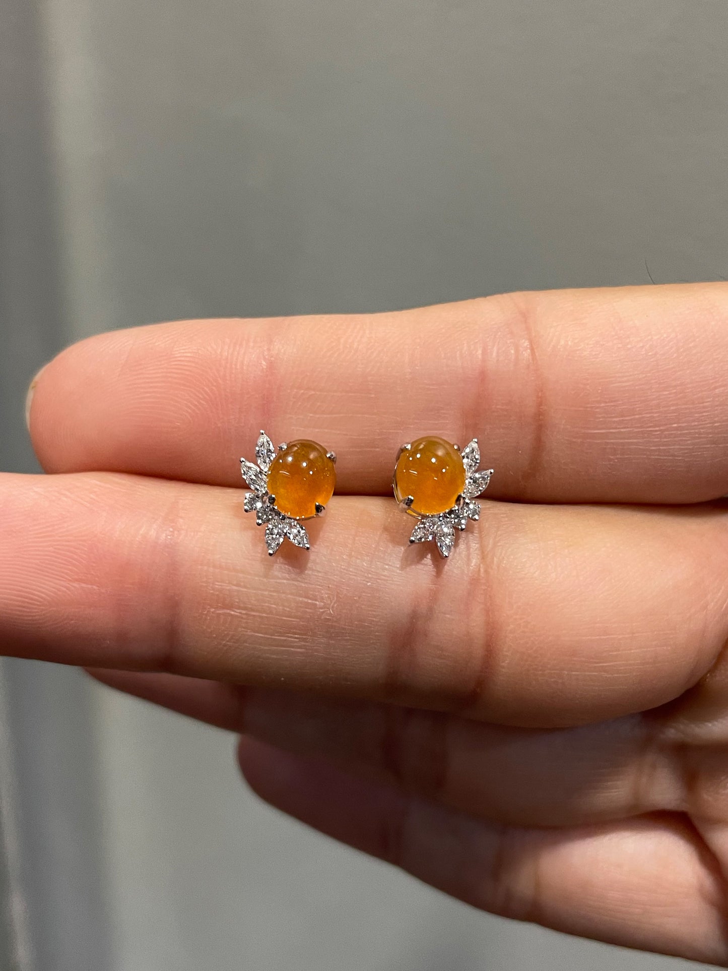 Icy Orange Jade Earrings - Cabochons (NJE051)