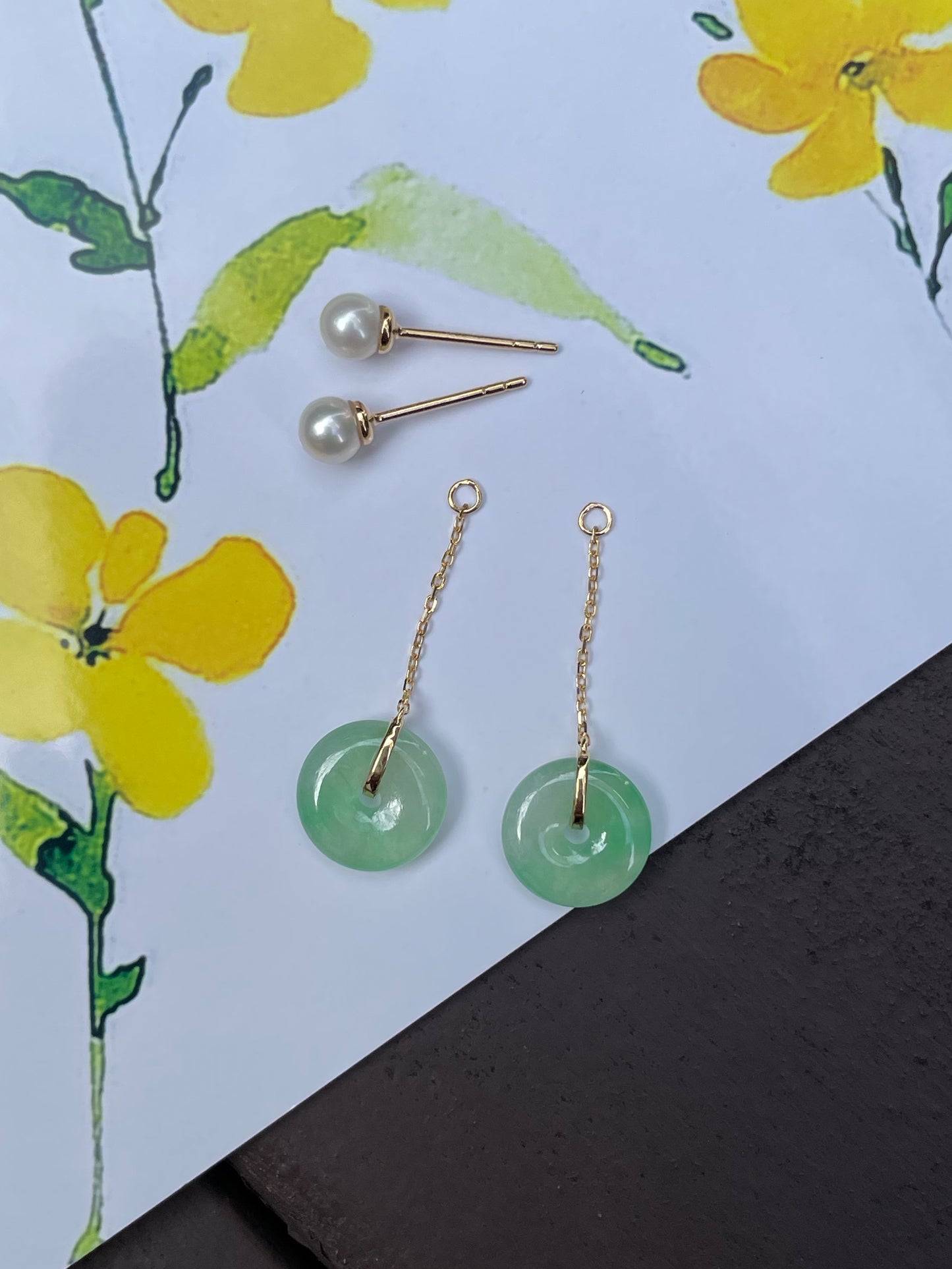 Dangling Jade Earrings - Safety Coin Carvings (NJE053)
