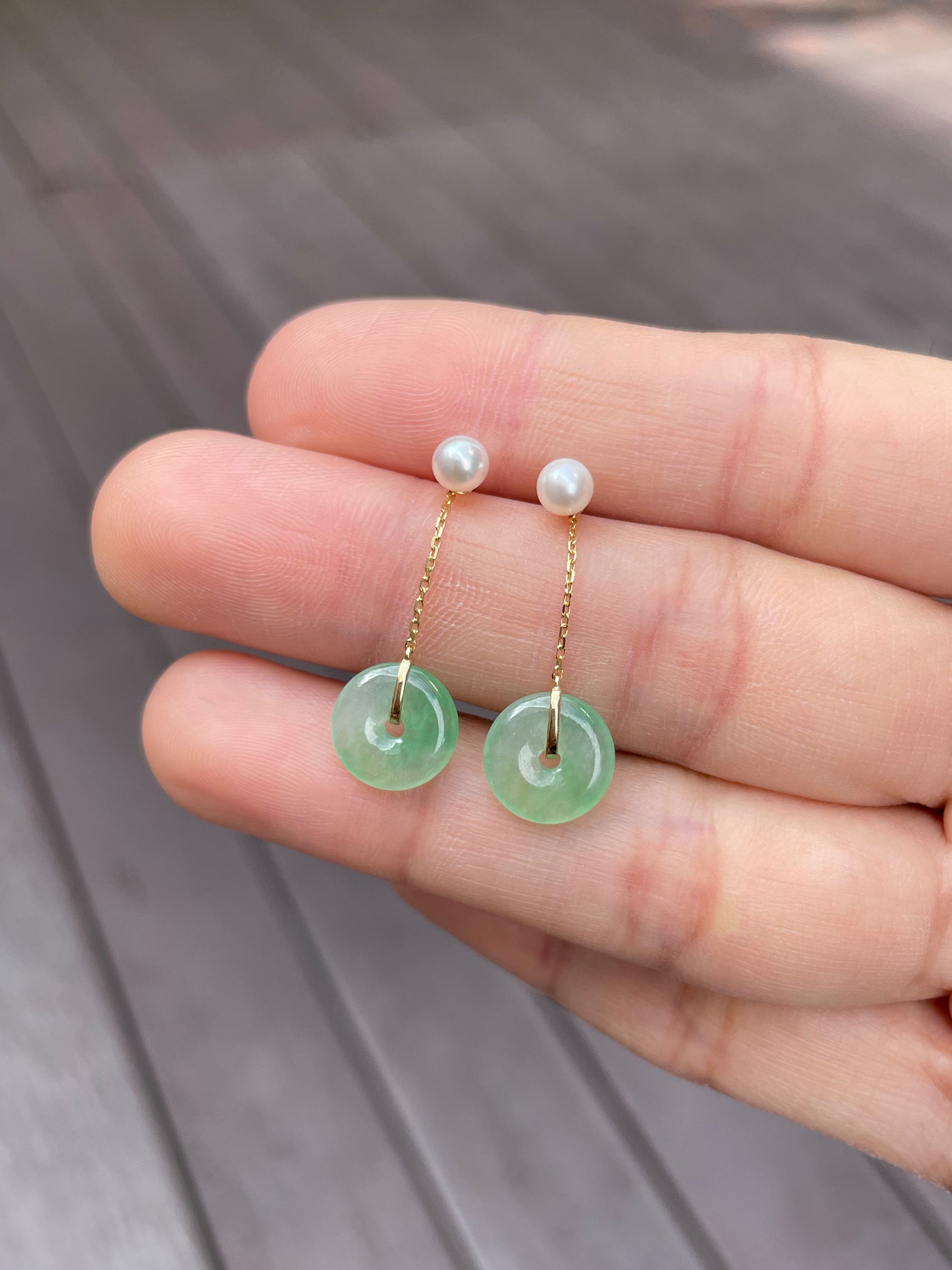 Dangling Jade Earrings - Safety Coin Carvings (NJE053)