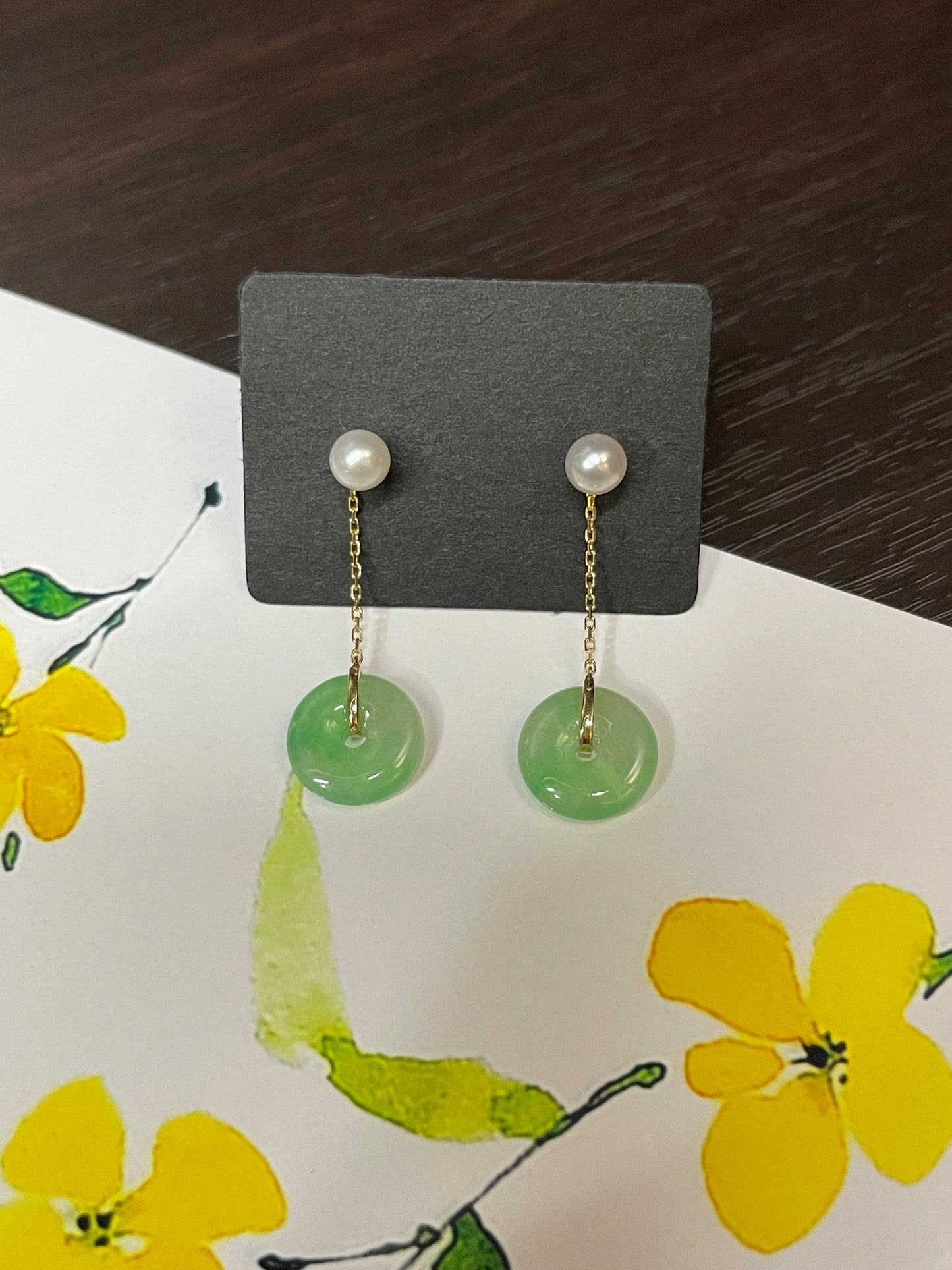 Dangling Jade Earrings - Safety Coin Carvings (NJE053)