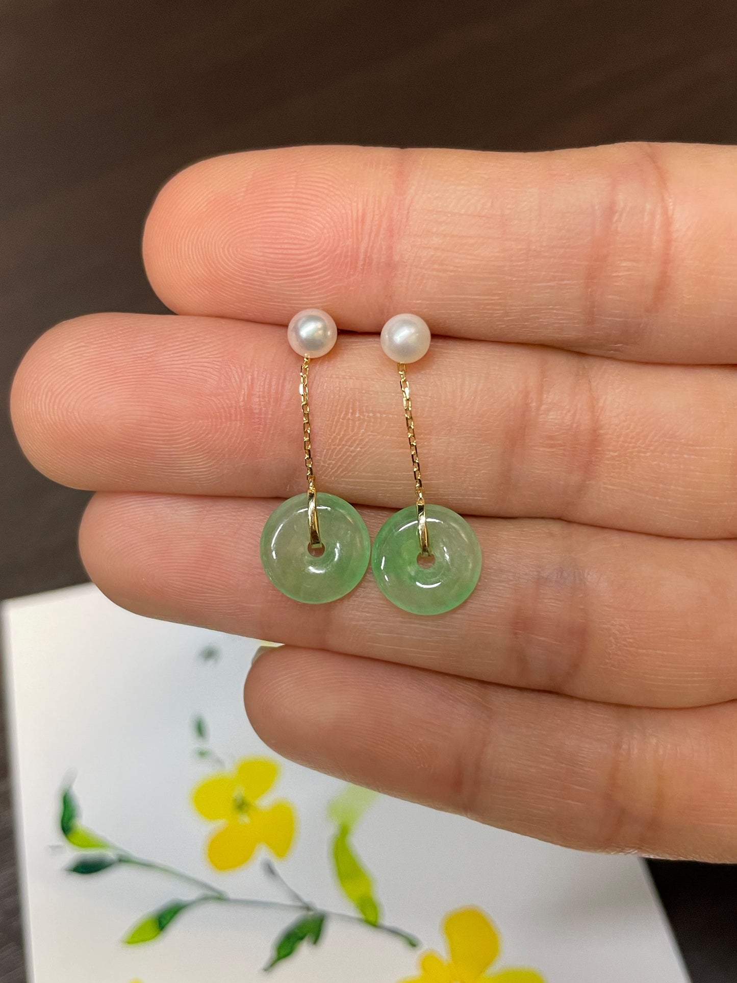 Dangling Jade Earrings - Safety Coin Carvings (NJE053)