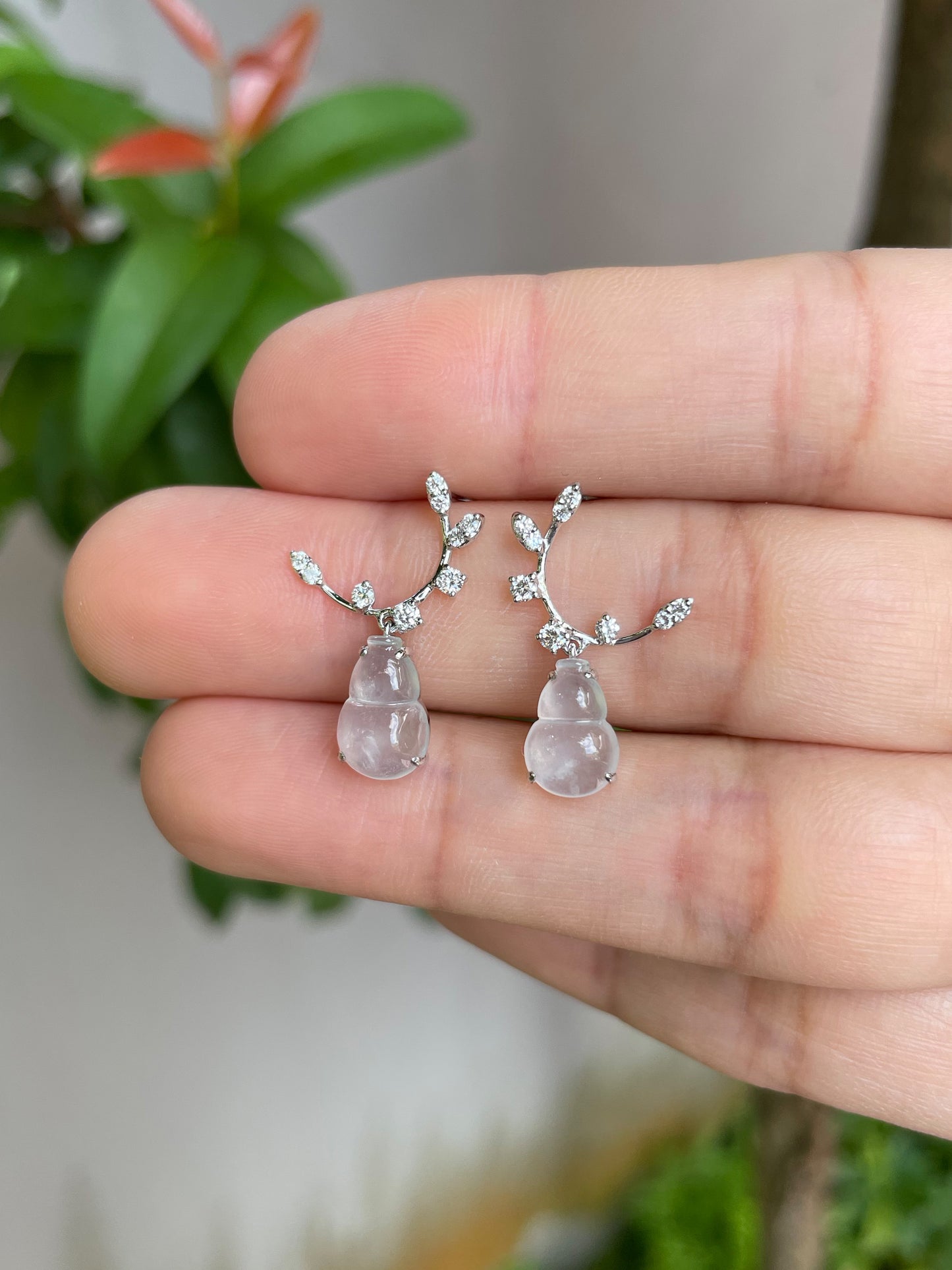 Icy Jadeite Dangling Earrings - Hu Lu 葫芦 (NJE054)
