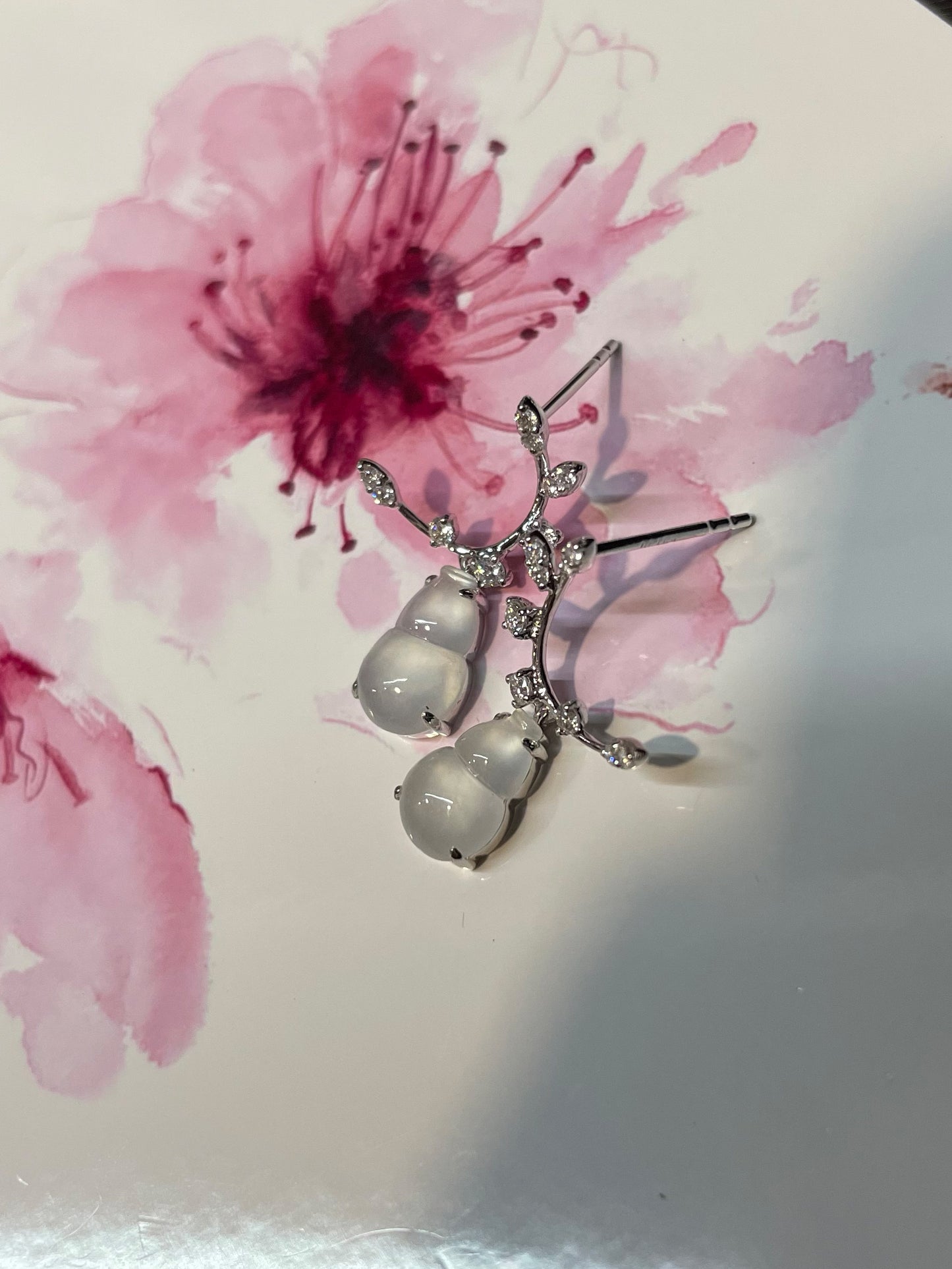 Icy Jadeite Dangling Earrings - Hu Lu 葫芦 (NJE054)