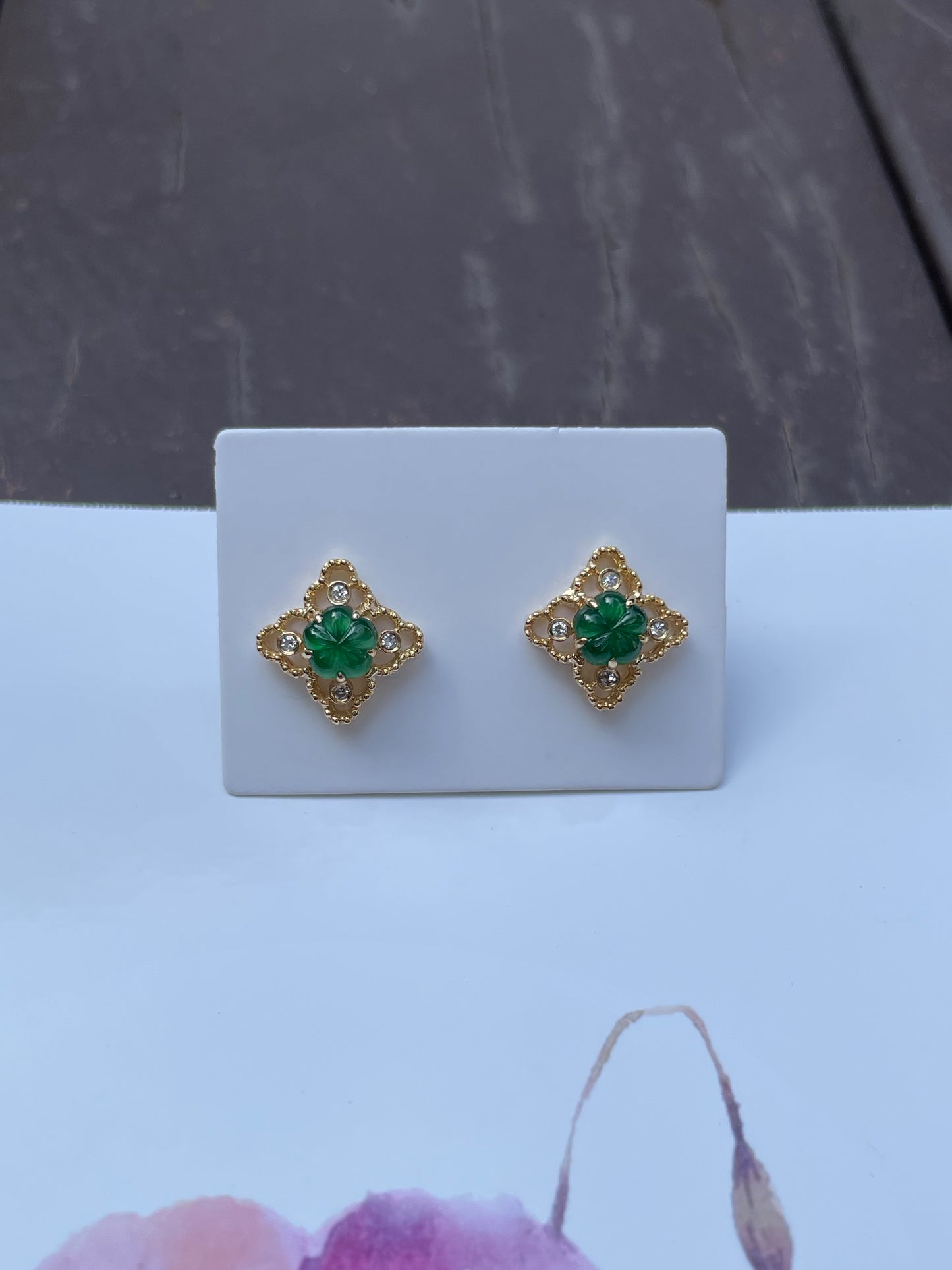 Carved Jade Earrings - Plum Blossoms (NJE055)