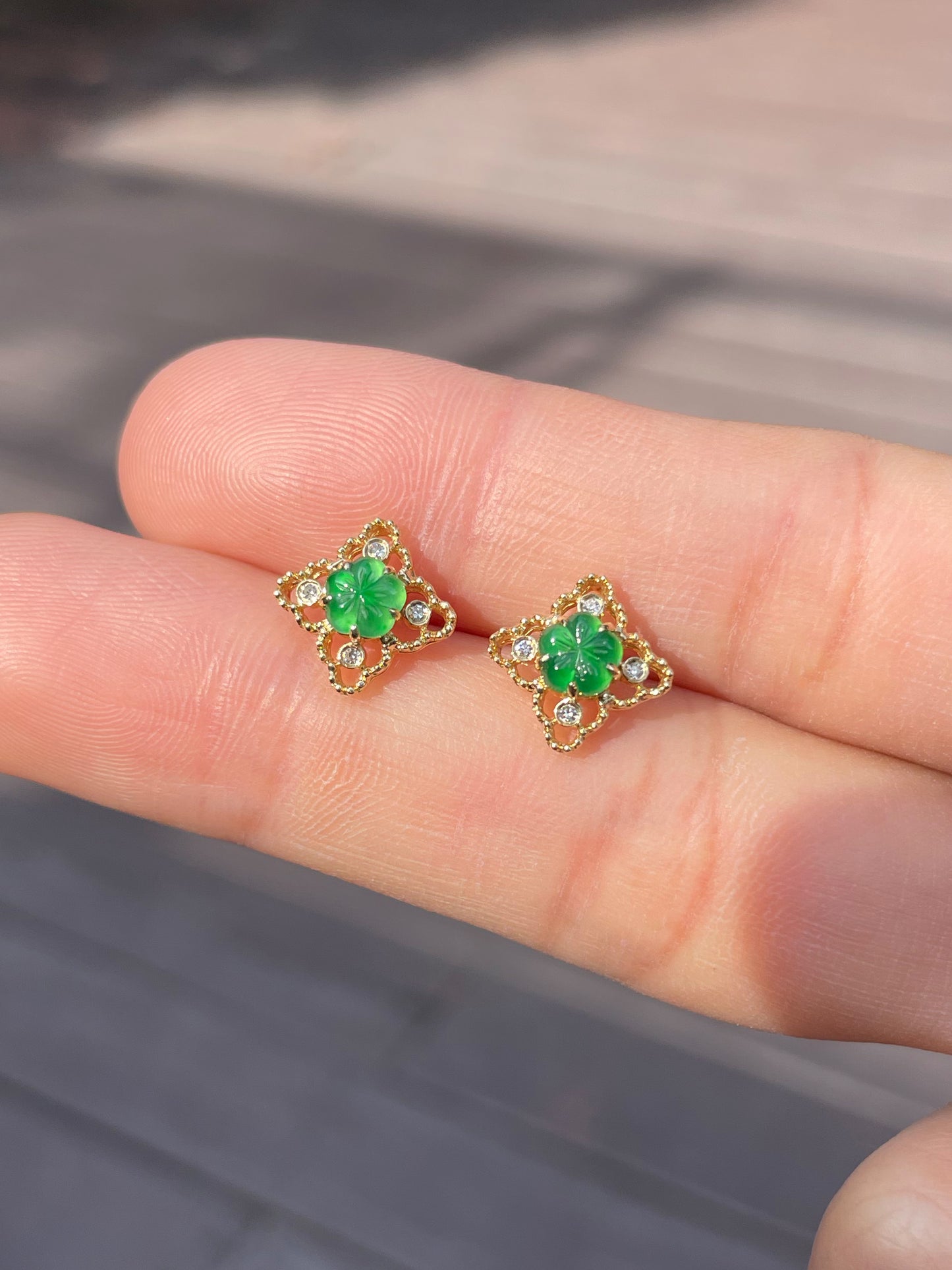 Carved Jade Earrings - Plum Blossoms (NJE055)