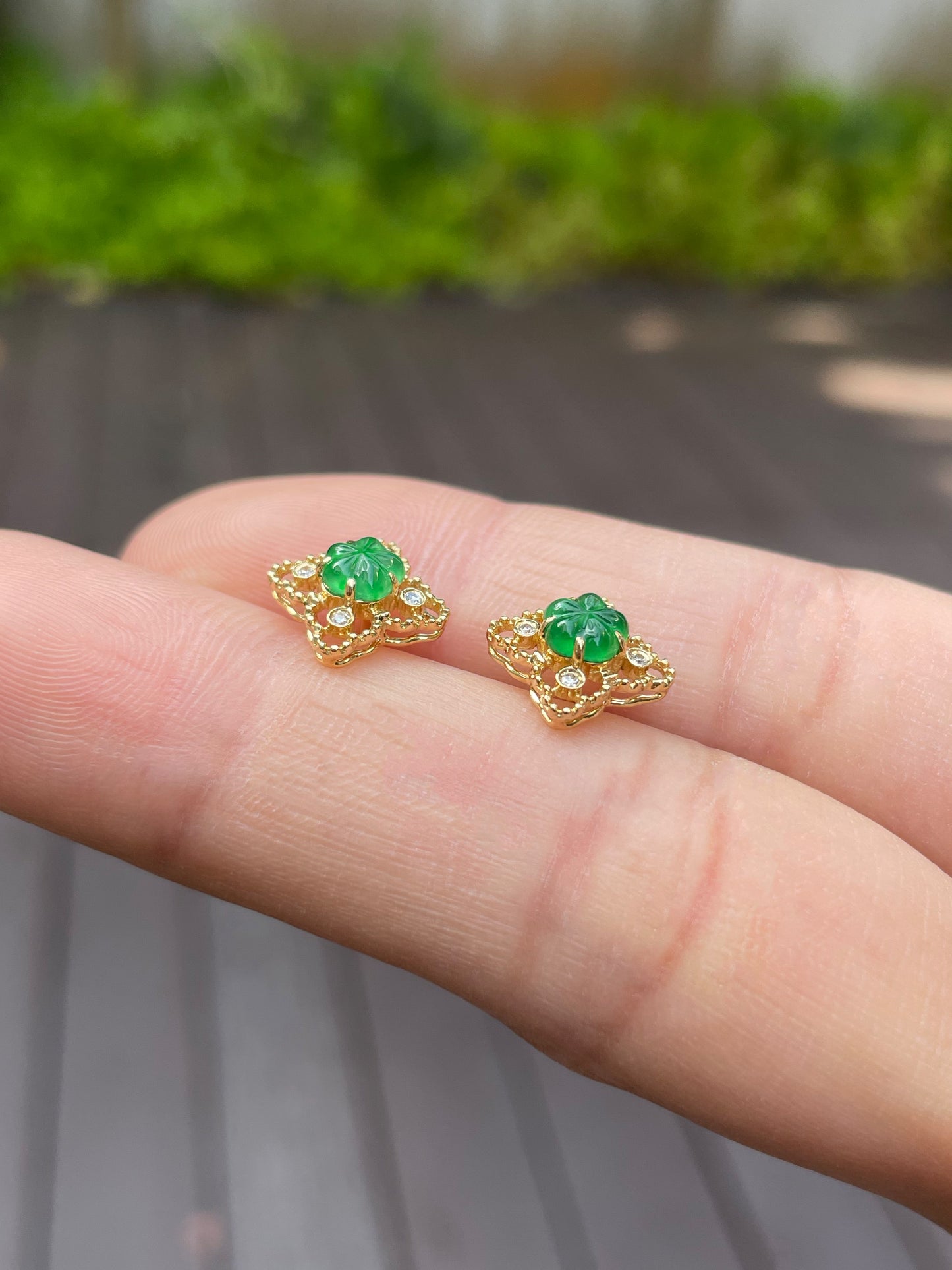 Carved Jade Earrings - Plum Blossoms (NJE055)