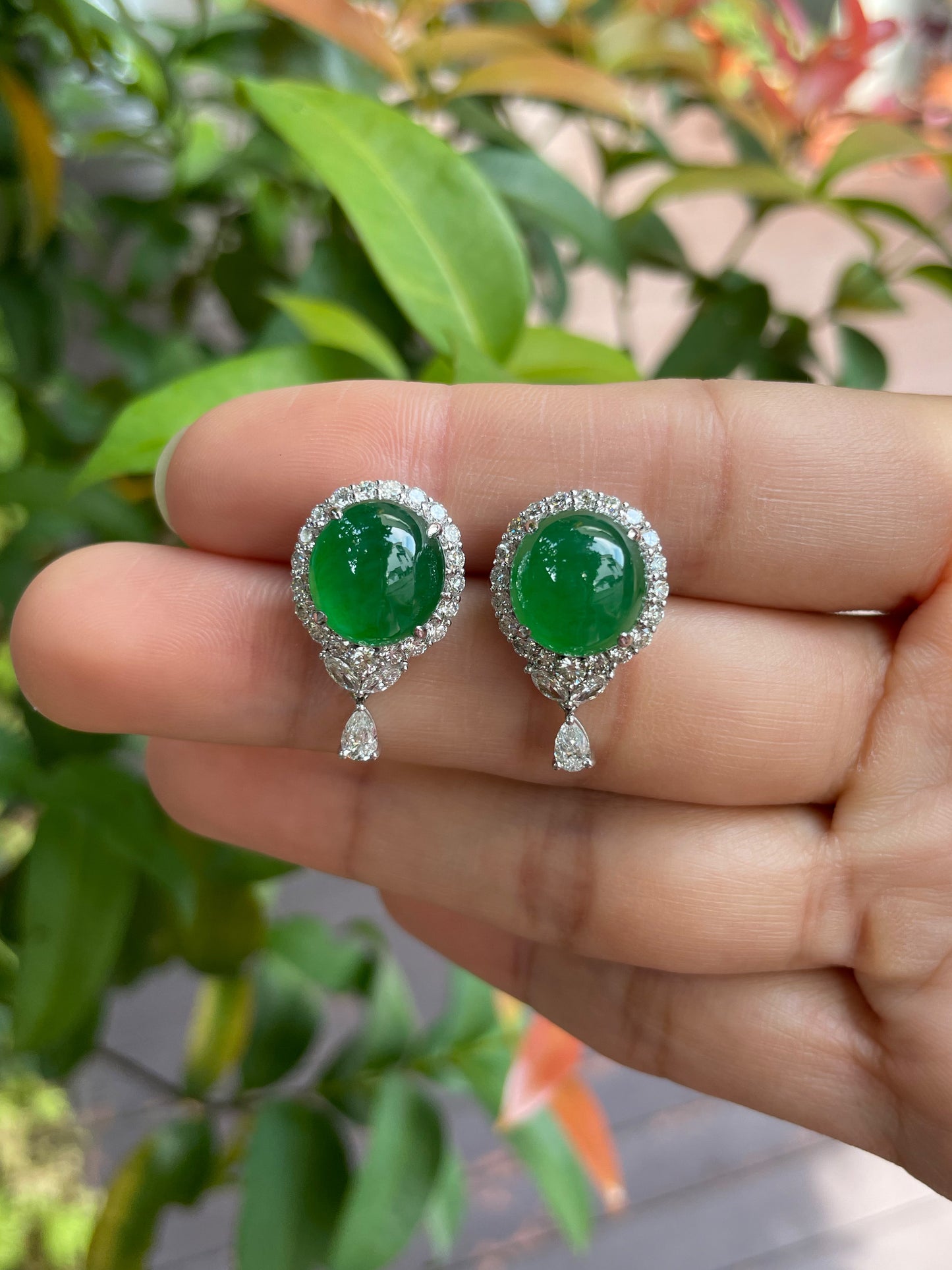 Green Jade Earrings - Cabochons (NJE058)