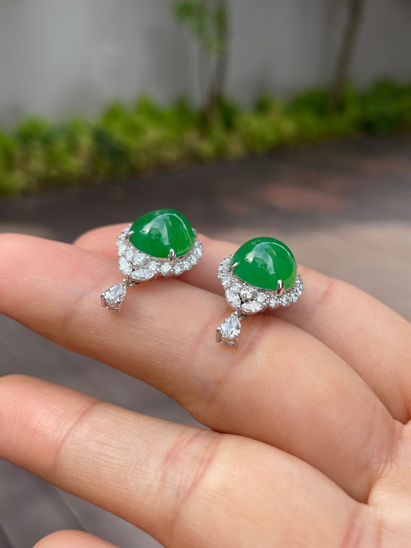 Green Jade Earrings - Cabochons (NJE058)
