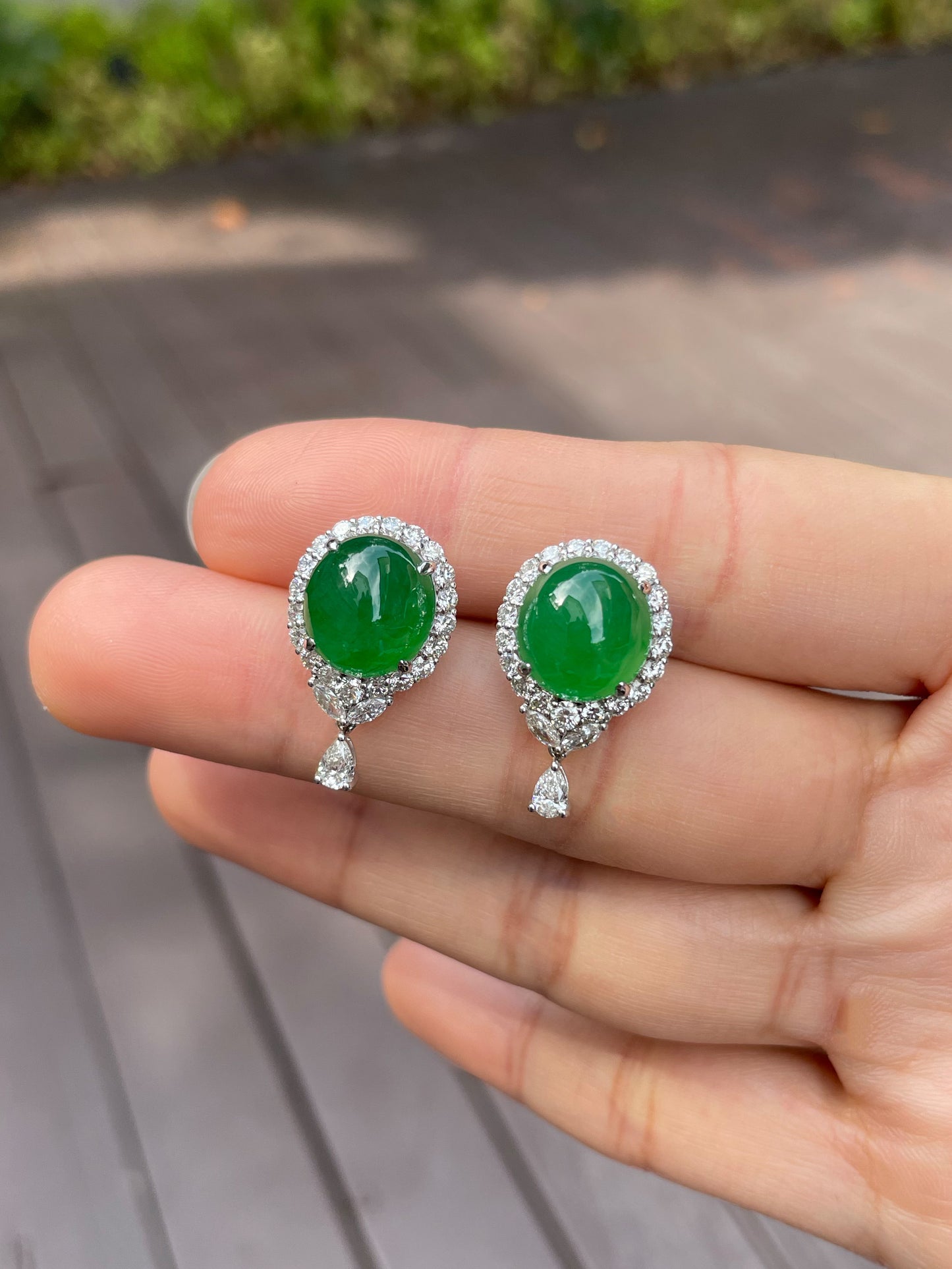 Green Jade Earrings - Cabochons (NJE058)