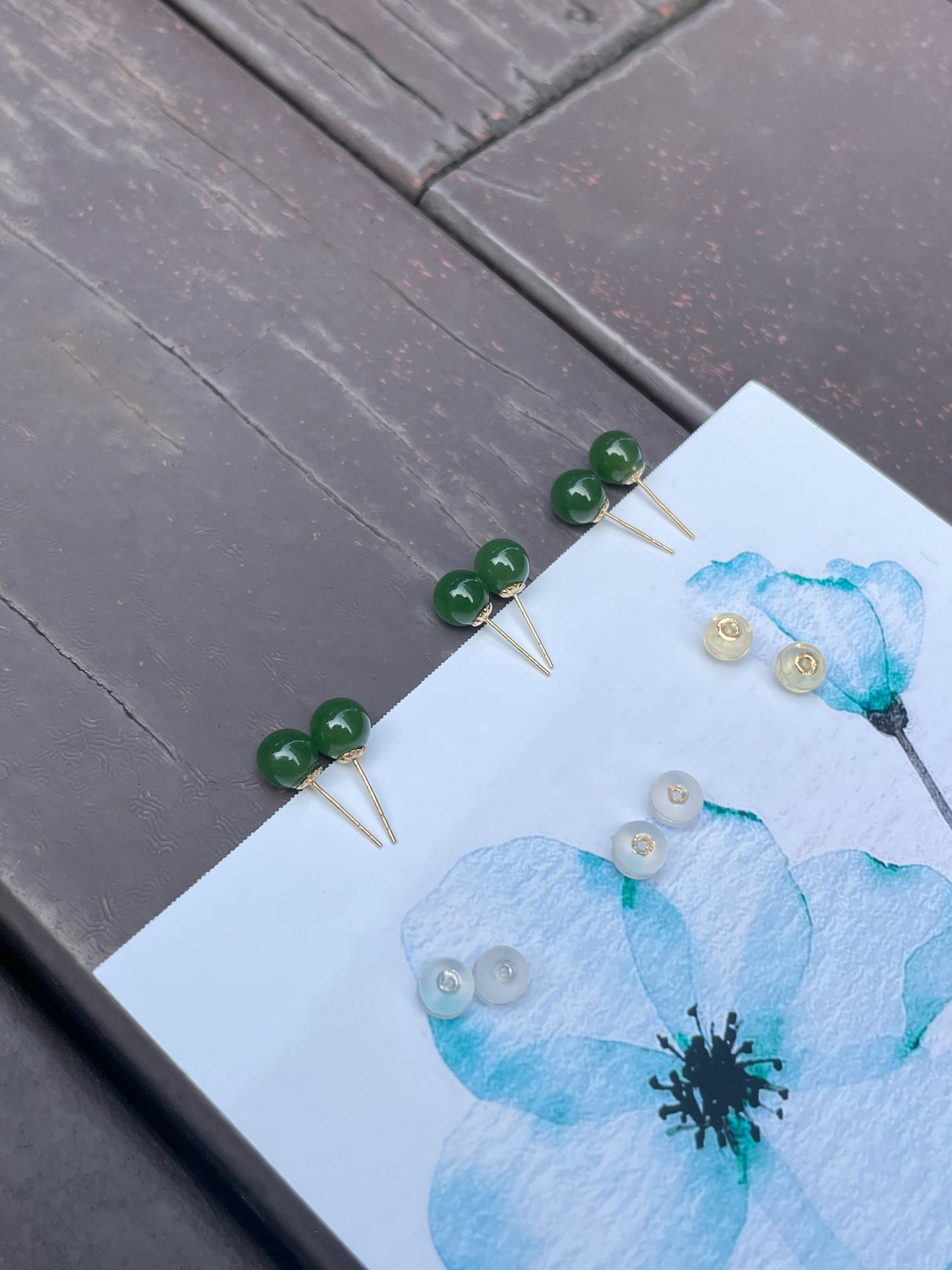 Green Nephrite Stud Earrings (NJE064)