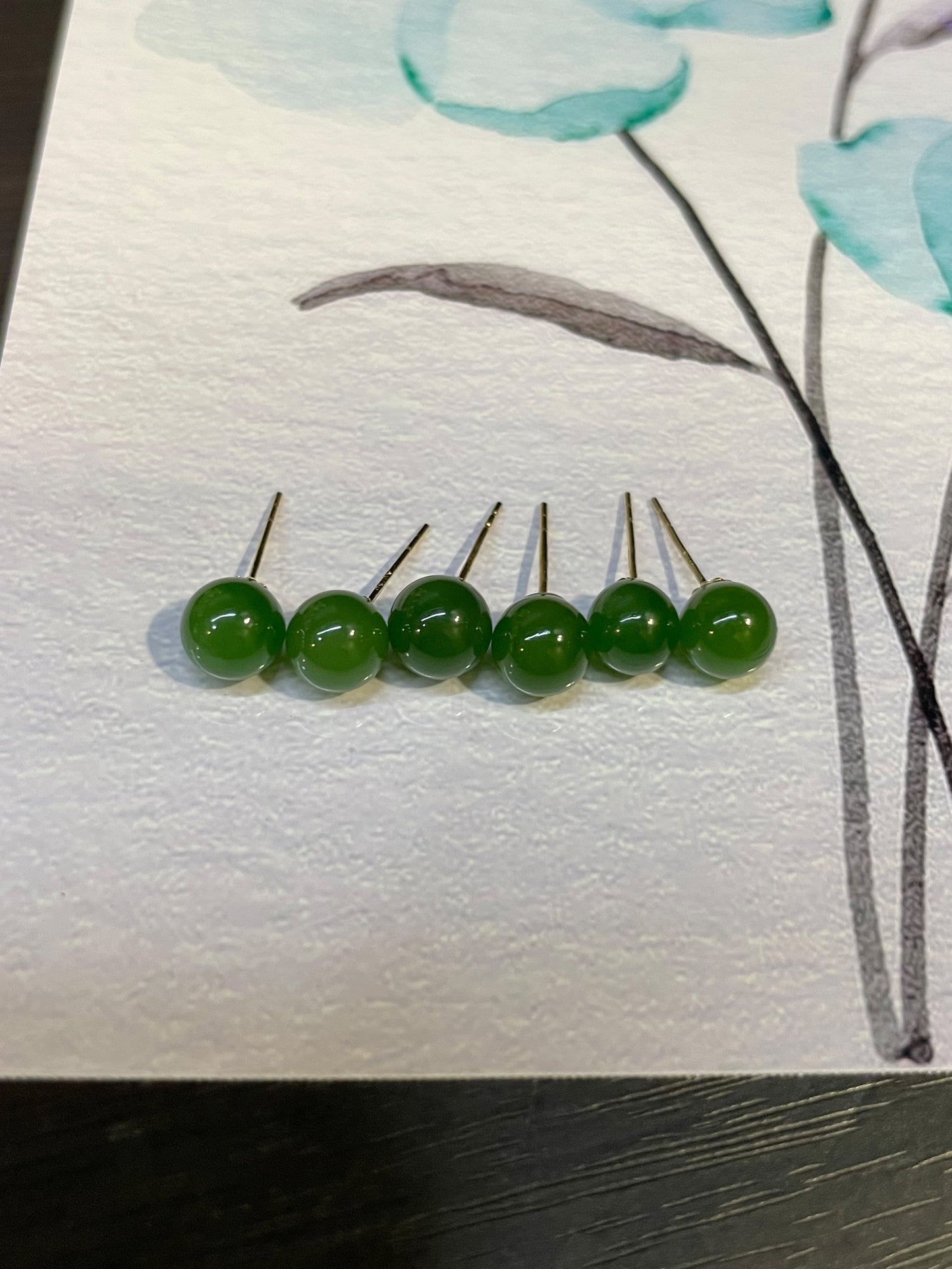 Green Nephrite Stud Earrings (NJE064)
