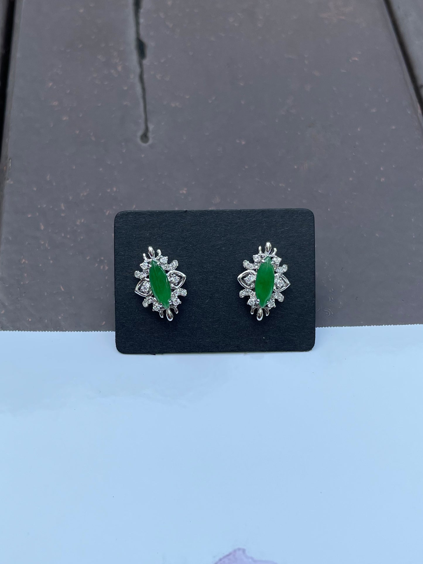 Green Jade Earrings - Marquise Cut (NJE067)