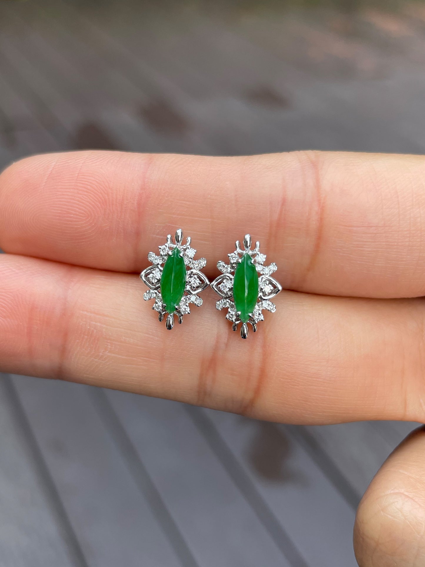 Green Jade Earrings - Marquise Cut (NJE067)