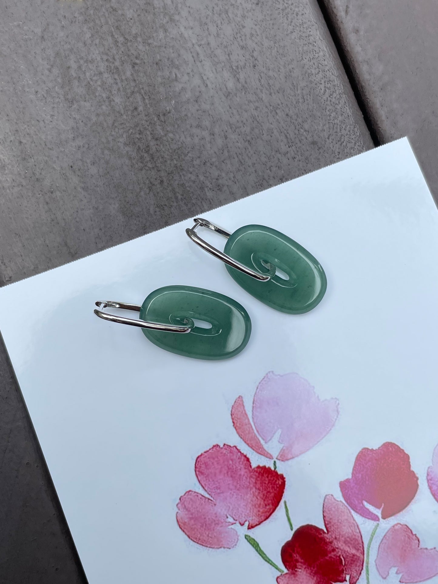 Bluish Green Jade Earrings (NJE070)