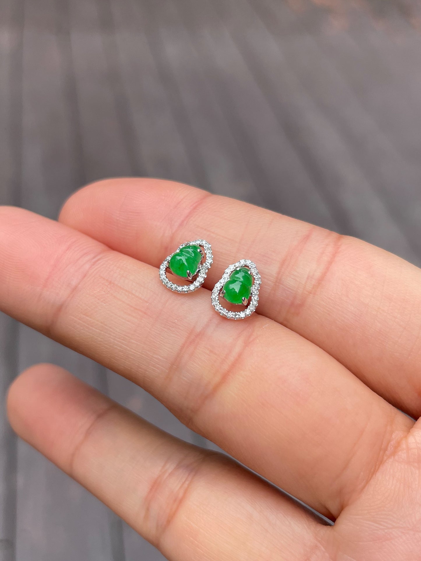 Green Jadeite Earrings - Hu Lu 葫芦 (NJE074)