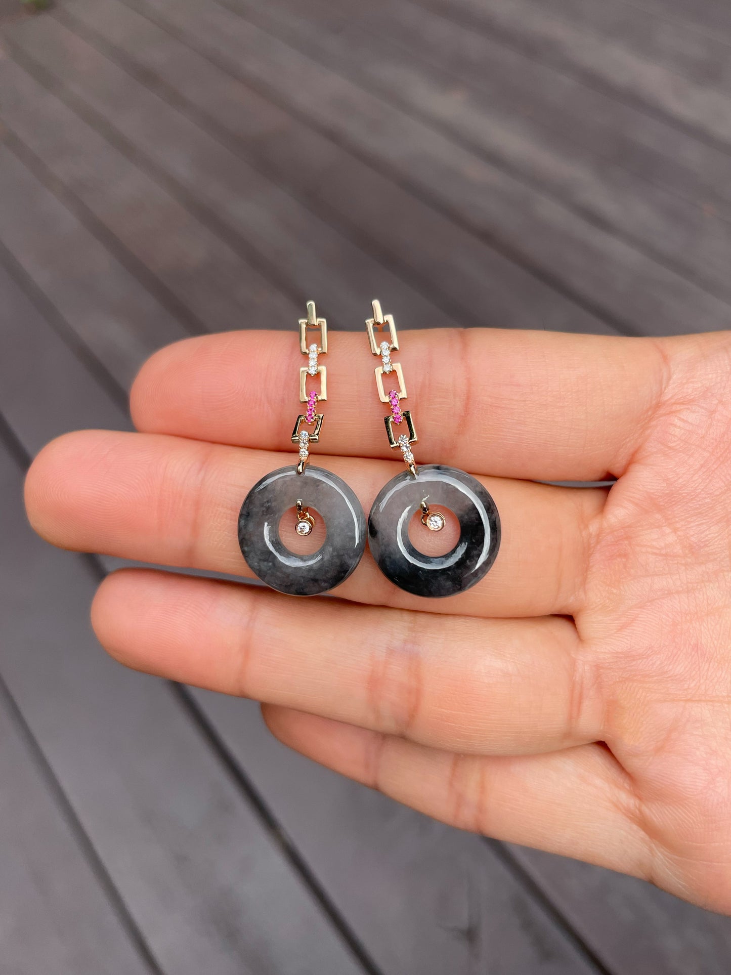 Icy Black Jade Earrings - Hoop Shaped (NJE083)
