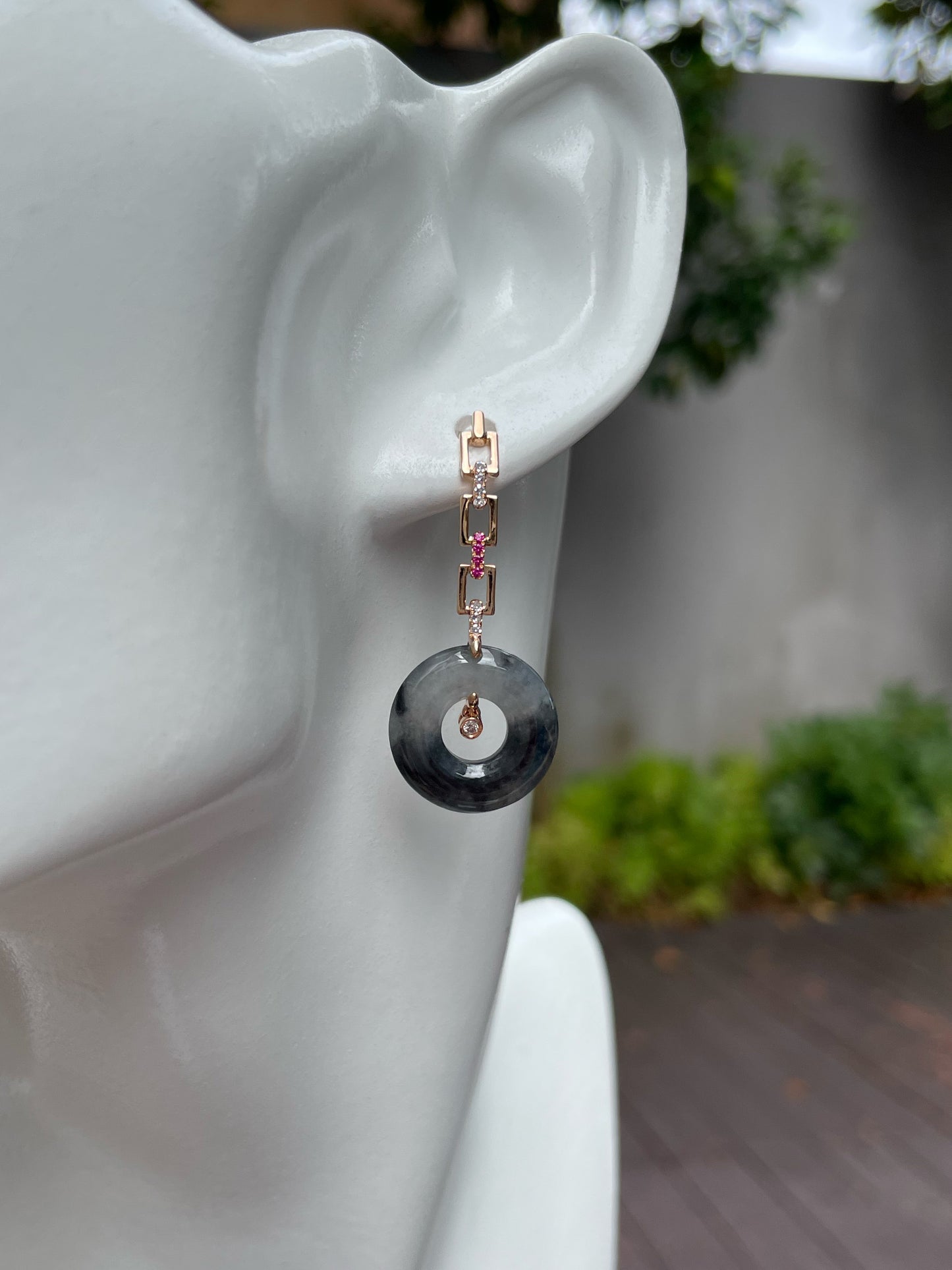 Icy Black Jade Earrings - Hoop Shaped (NJE083)