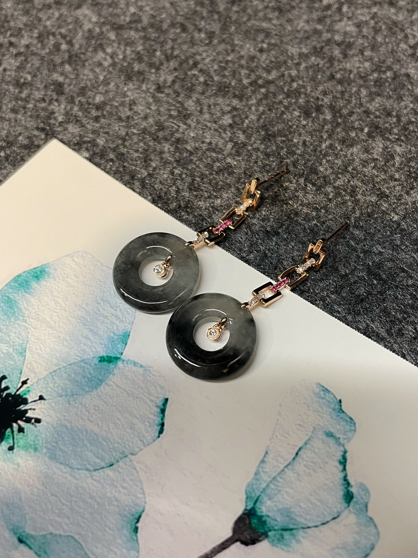 Icy Black Jade Earrings - Hoop Shaped (NJE083)