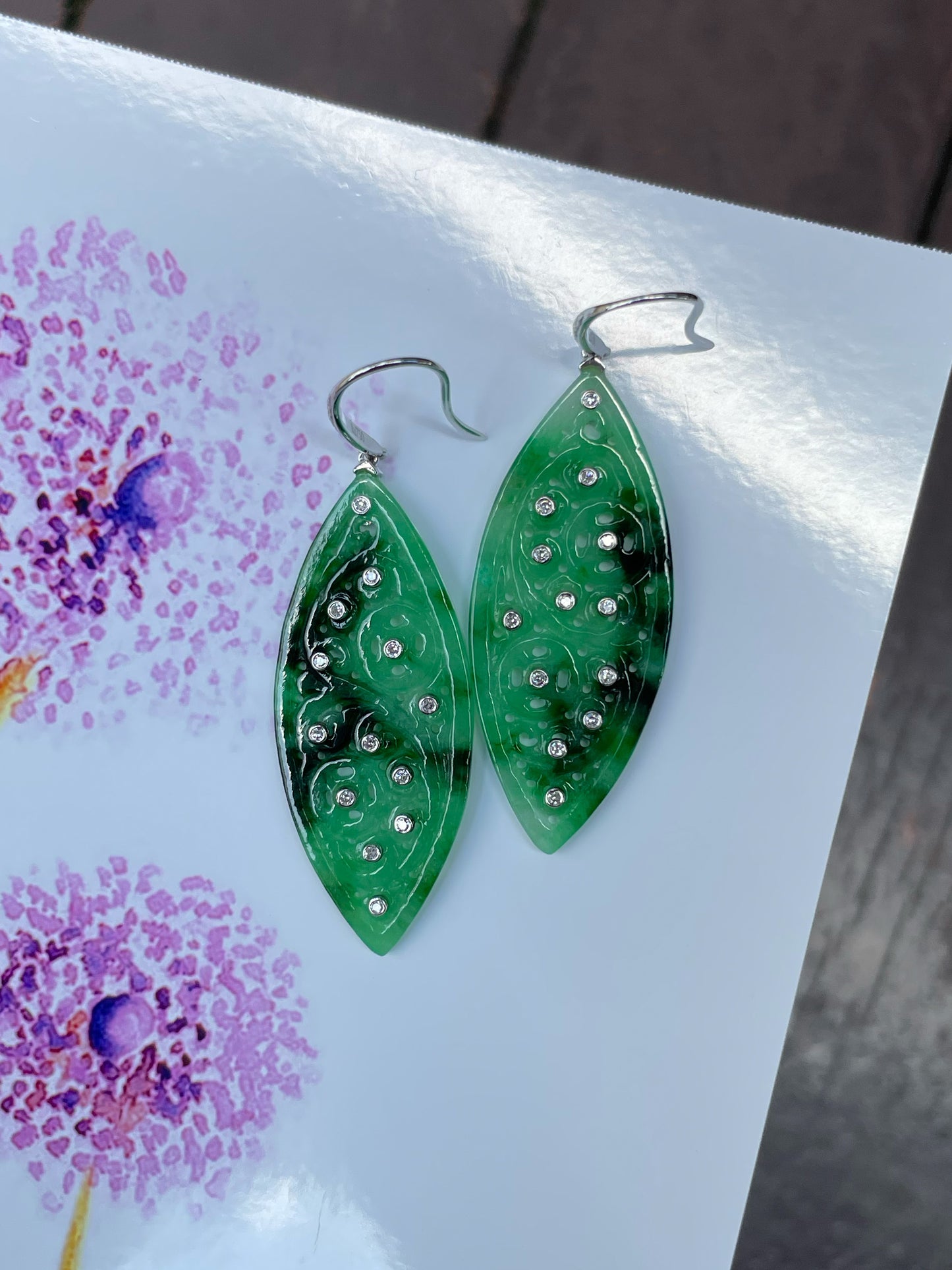 Green Jadeite Carved Earrings (NJE087)
