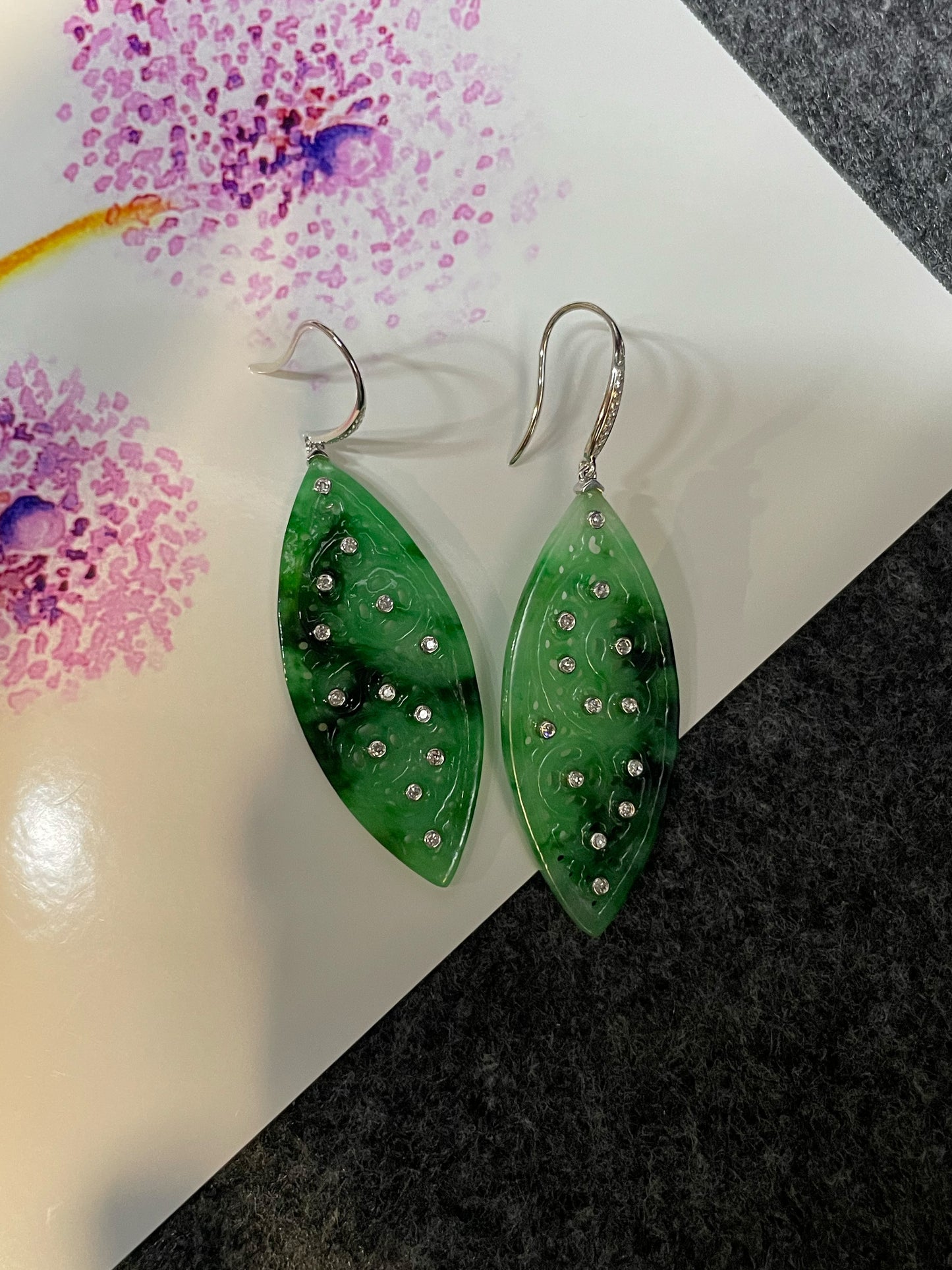 Green Jadeite Carved Earrings (NJE087)