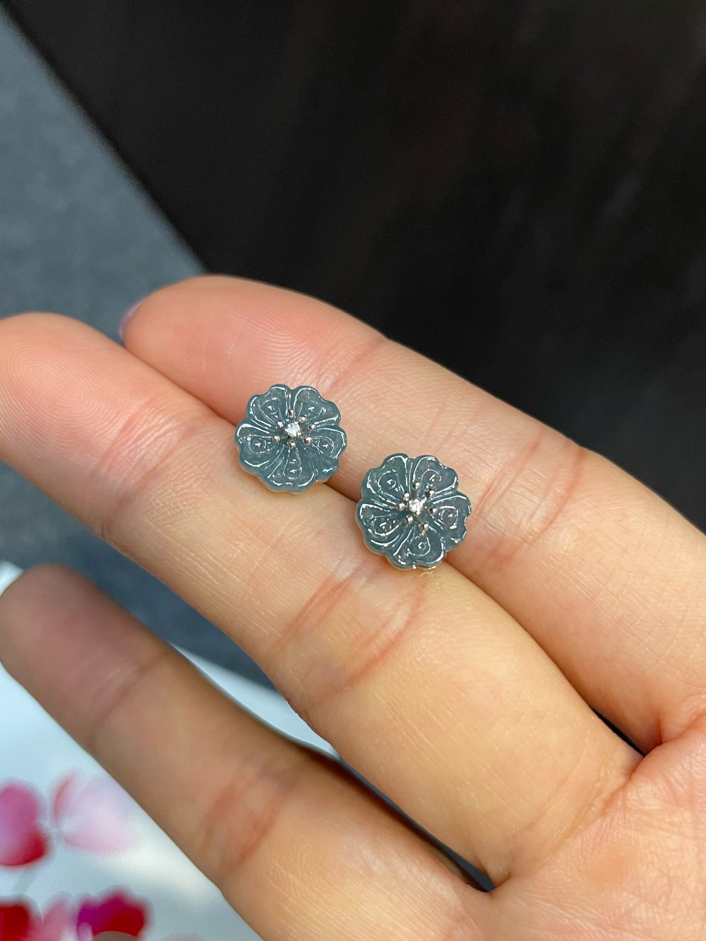 Blue Jade Earrings - Cherry Blossom (NJE088)