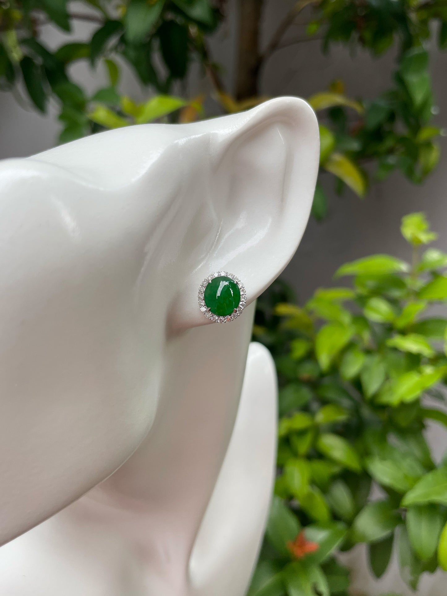 Green Jade Earrings - Cabochons (NJE091)