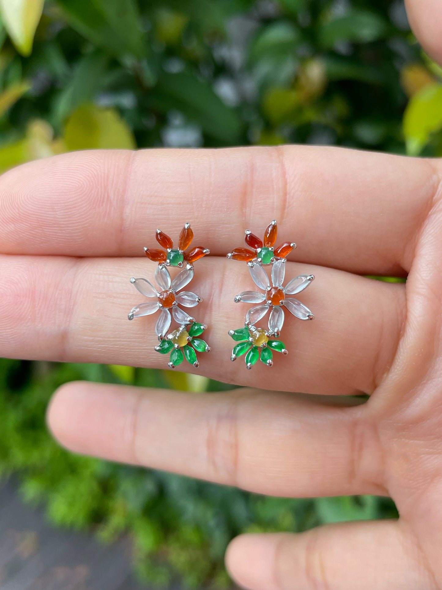 Multicoloured Jade Earrings - Flowers (NJE092)