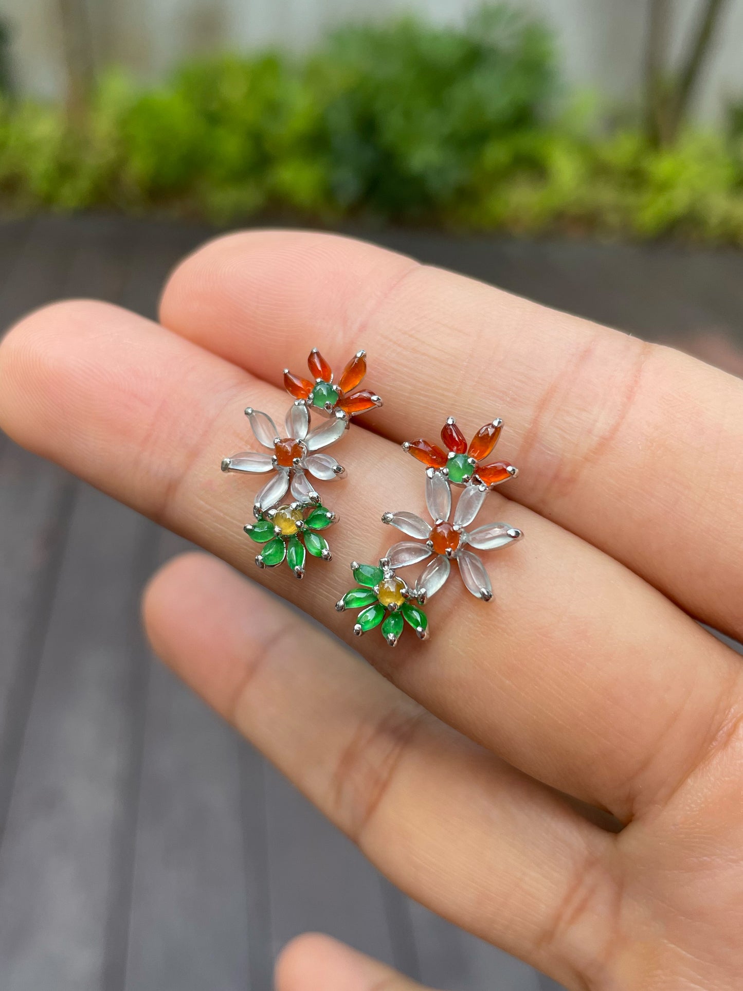 Multicoloured Jade Earrings - Flowers (NJE092)