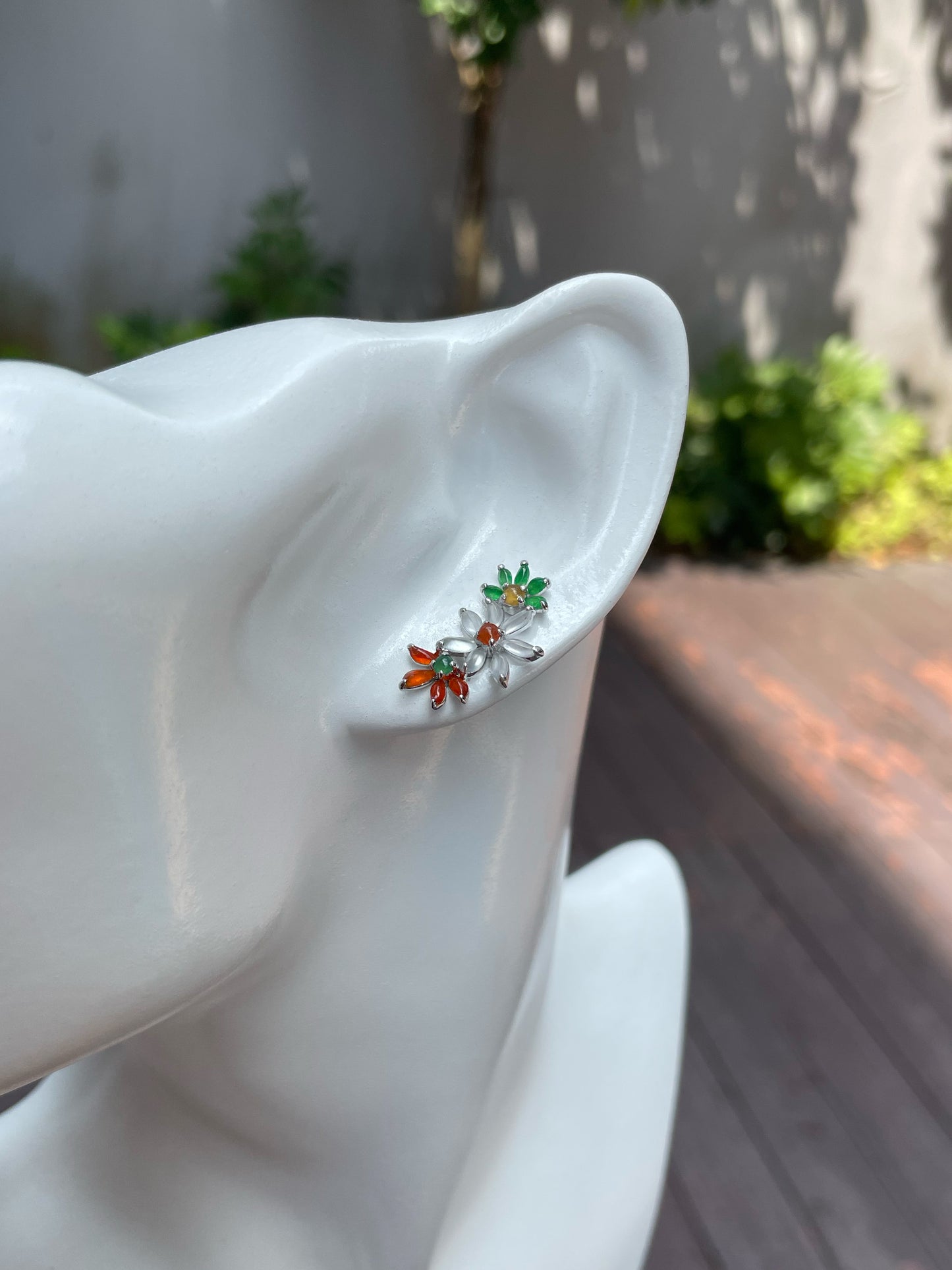 Multicoloured Jade Earrings - Flowers (NJE092)
