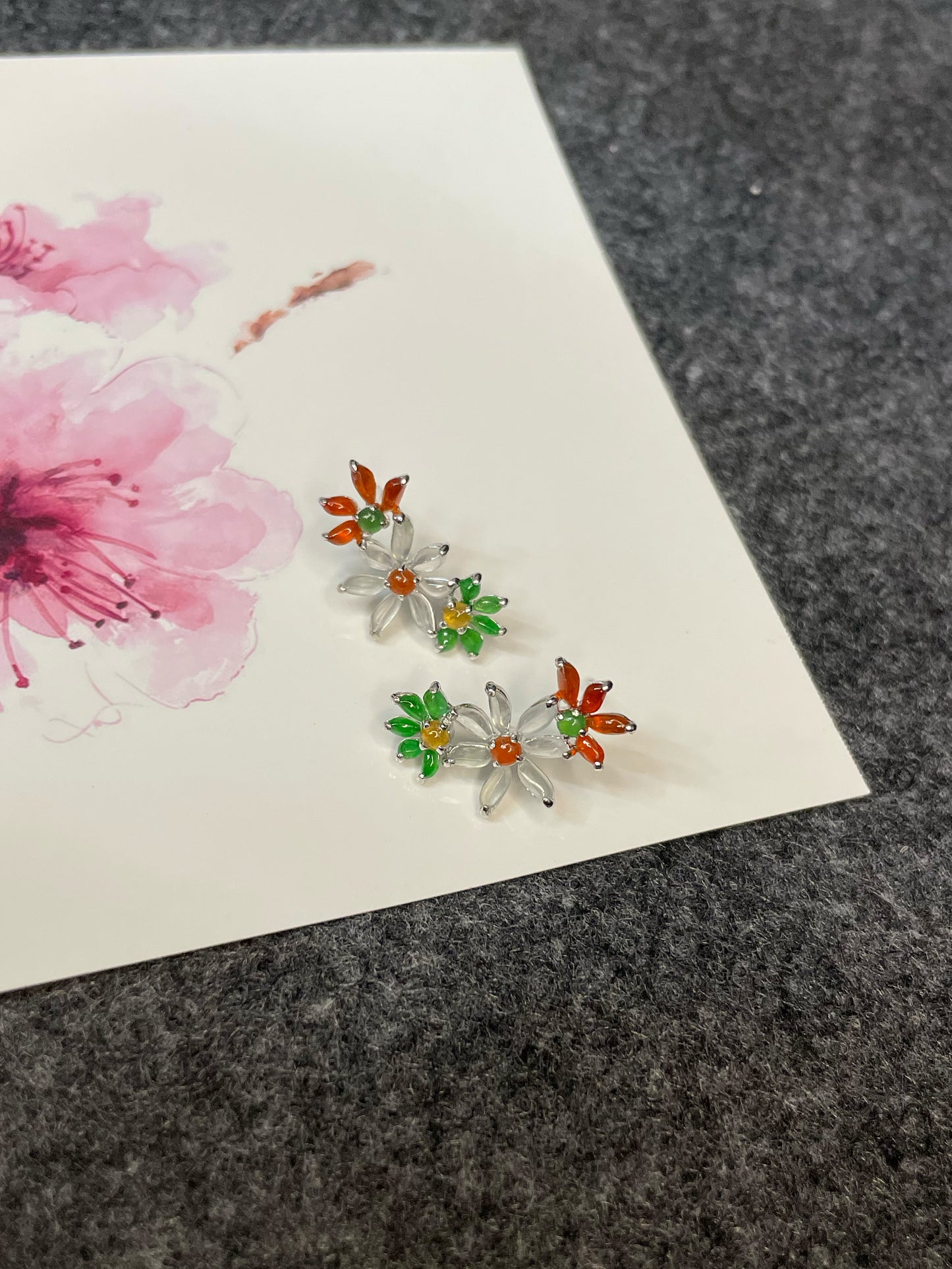 Multicoloured Jade Earrings - Flowers (NJE092)