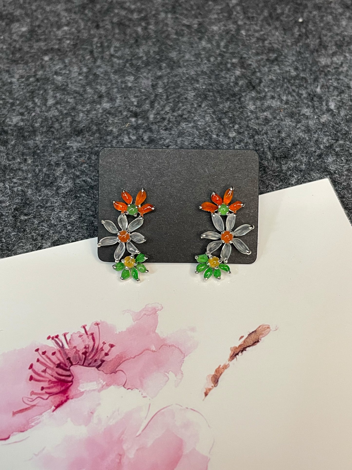 Multicoloured Jade Earrings - Flowers (NJE092)