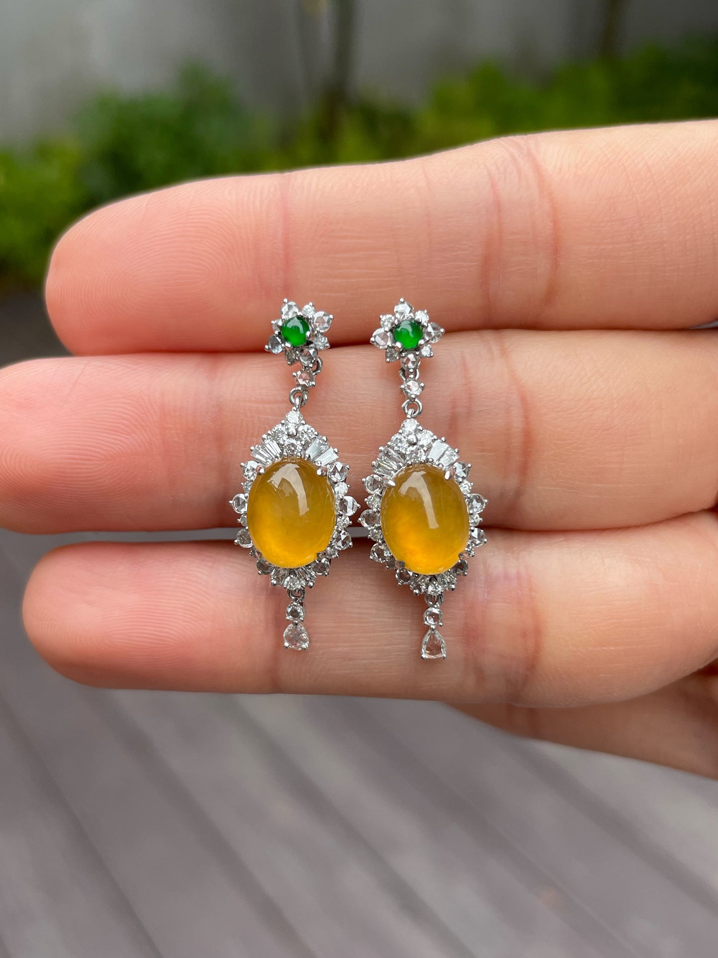 Icy Yellow Jade Cabochon Earrings (NJE093)