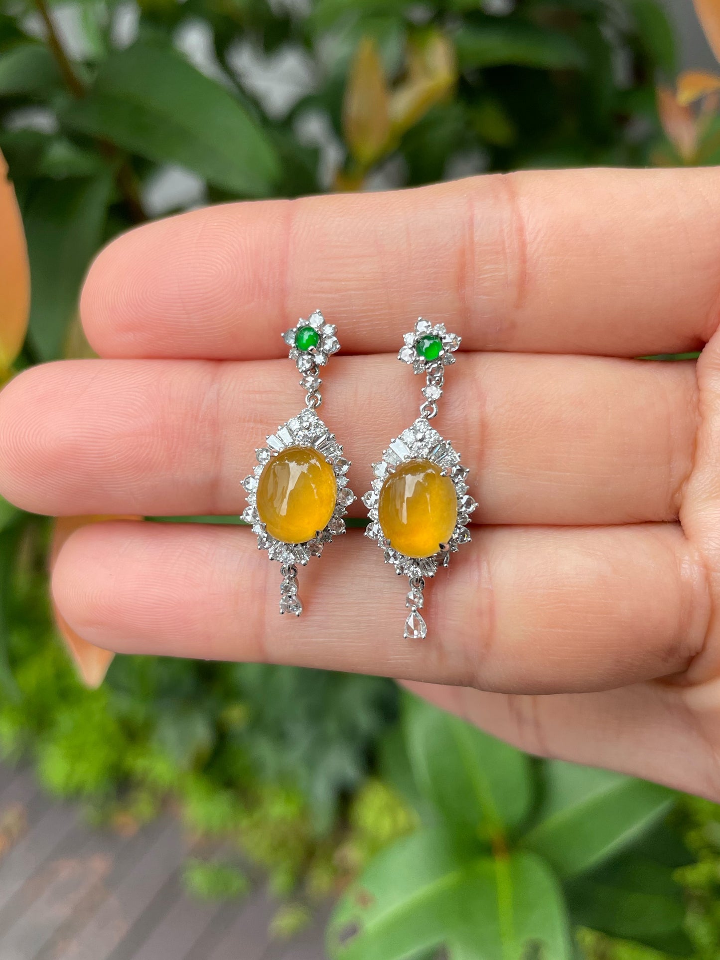Icy Yellow Jade Cabochon Earrings (NJE093)
