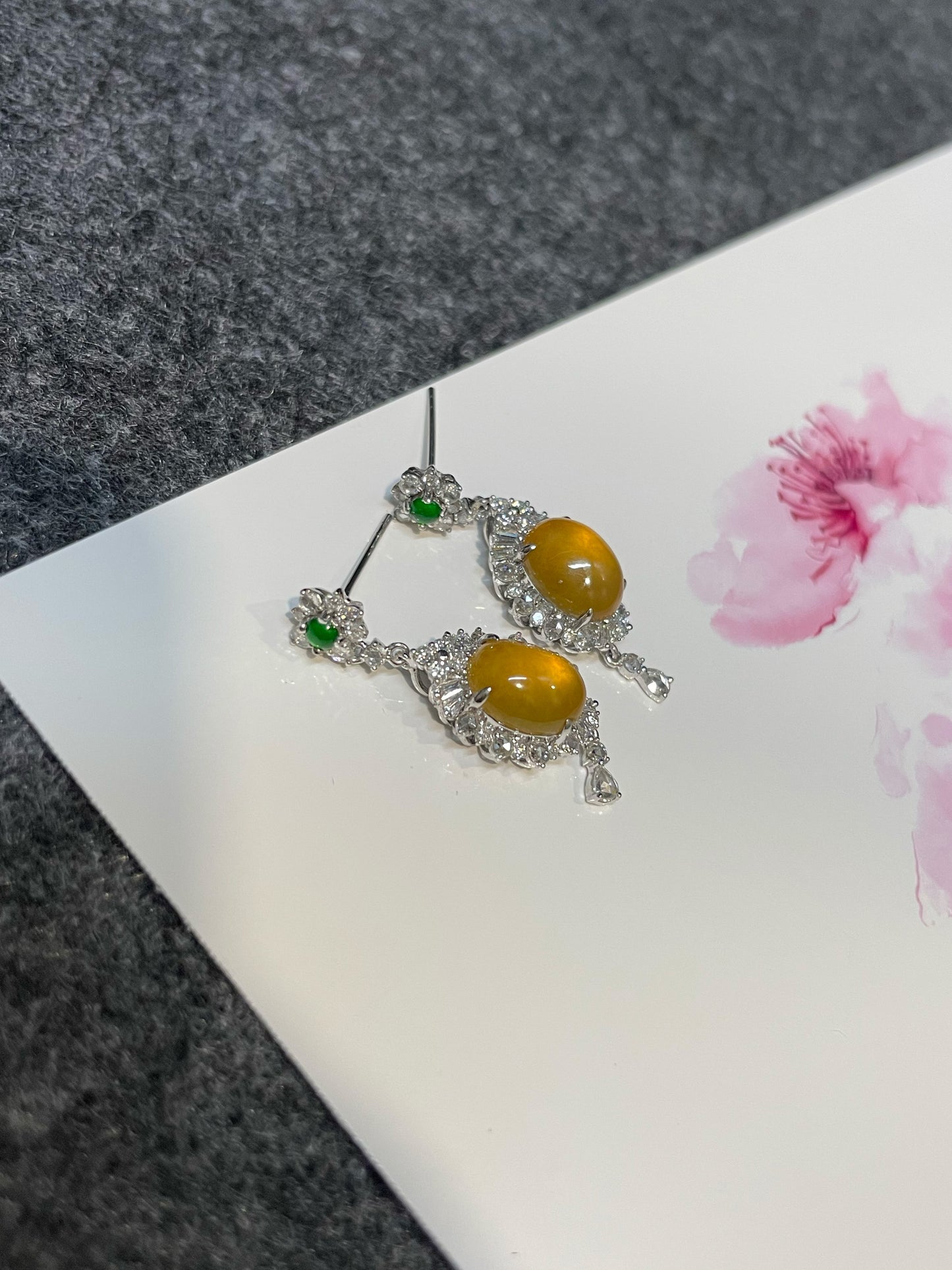 Icy Yellow Jade Cabochon Earrings (NJE093)