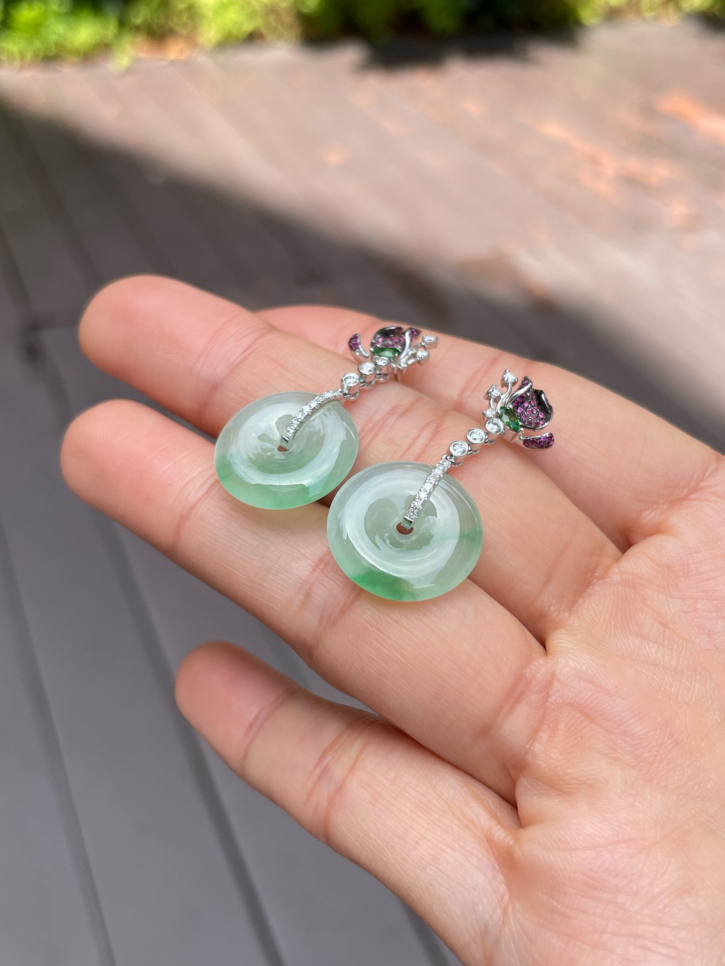Icy Green Jade Earrings - Safety Coin (NJE095)