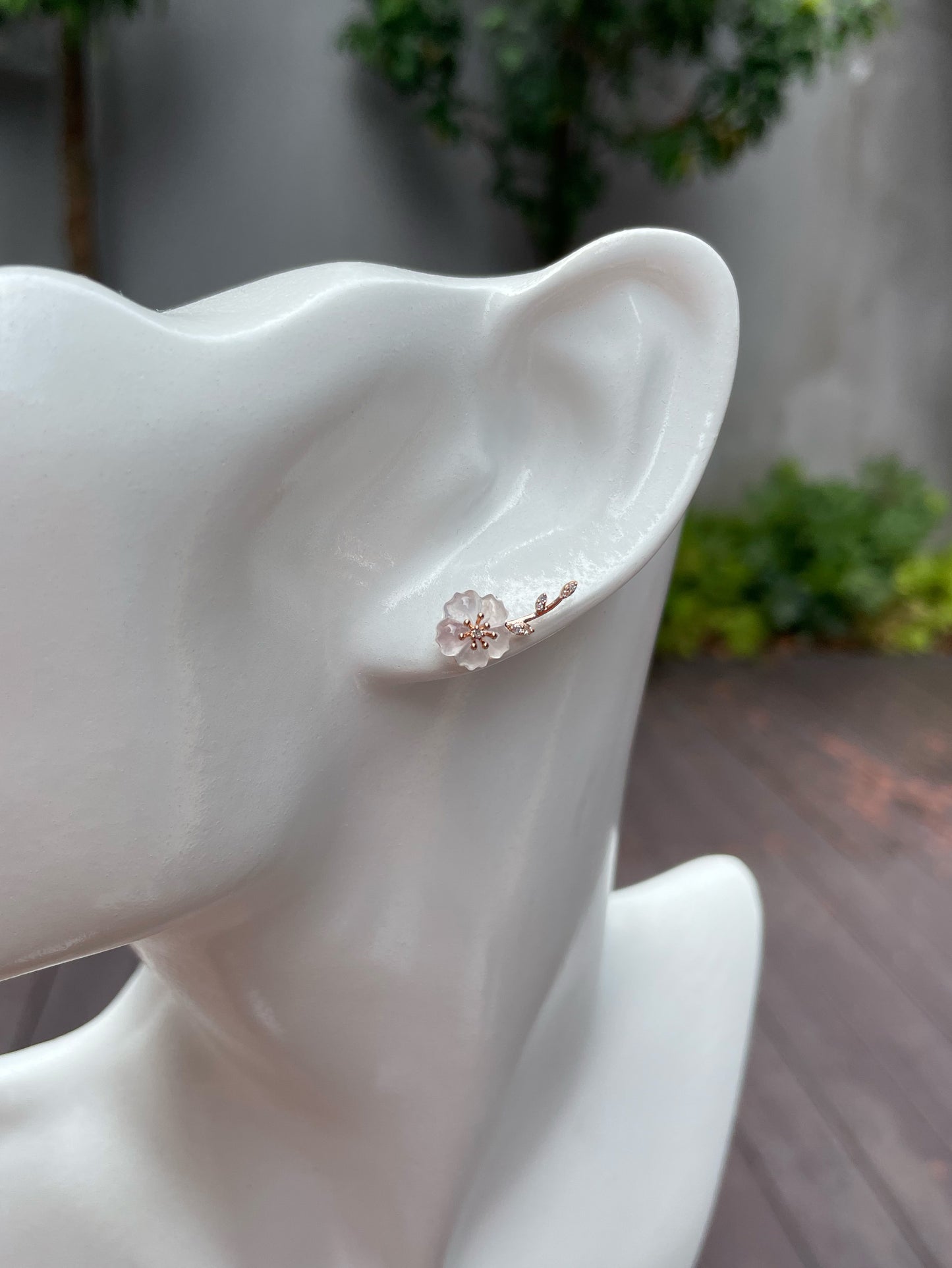 Icy Carved Jade Earrings - Plum Blossoms (NJE101)