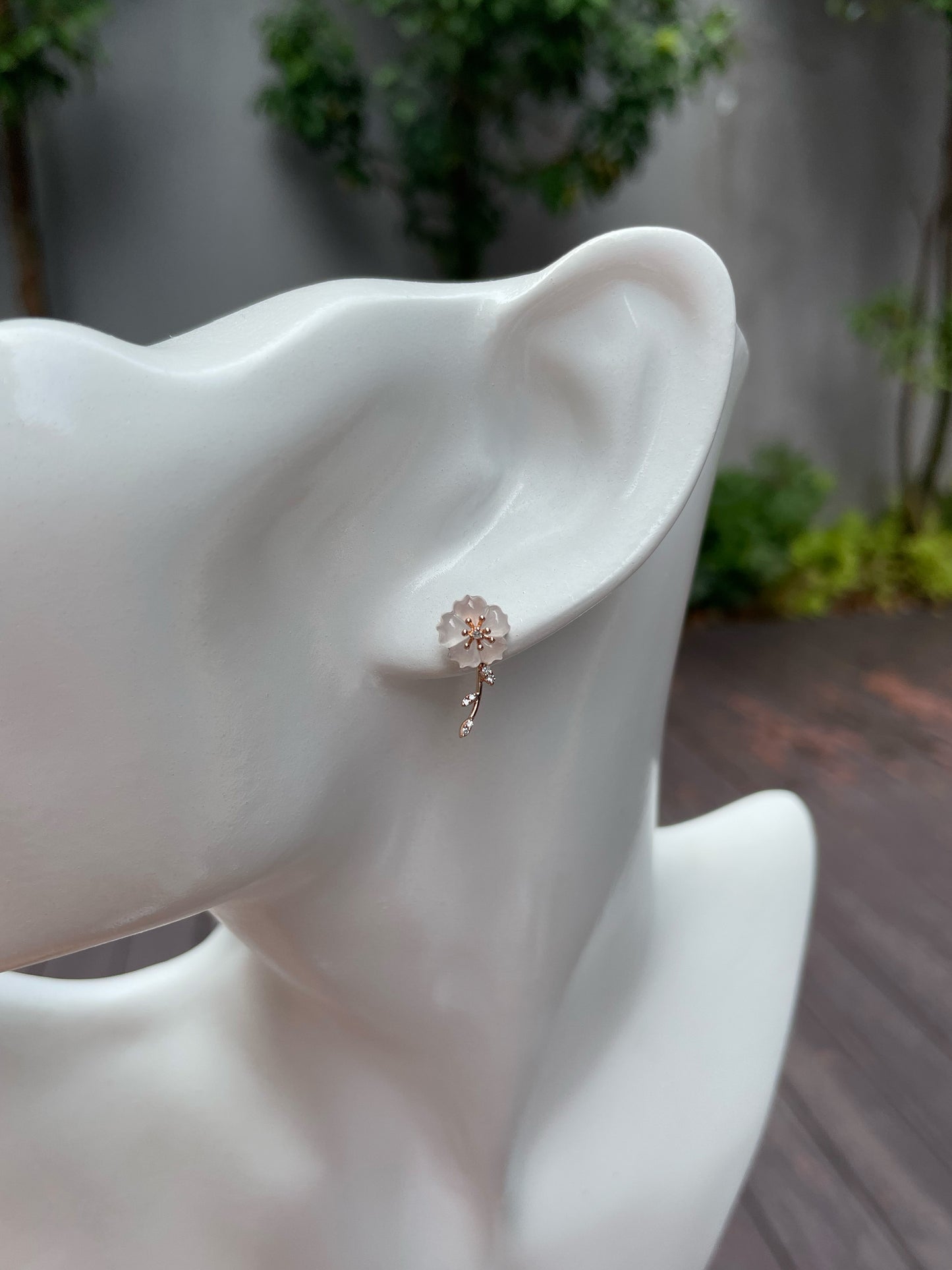 Icy Carved Jade Earrings - Plum Blossoms (NJE101)