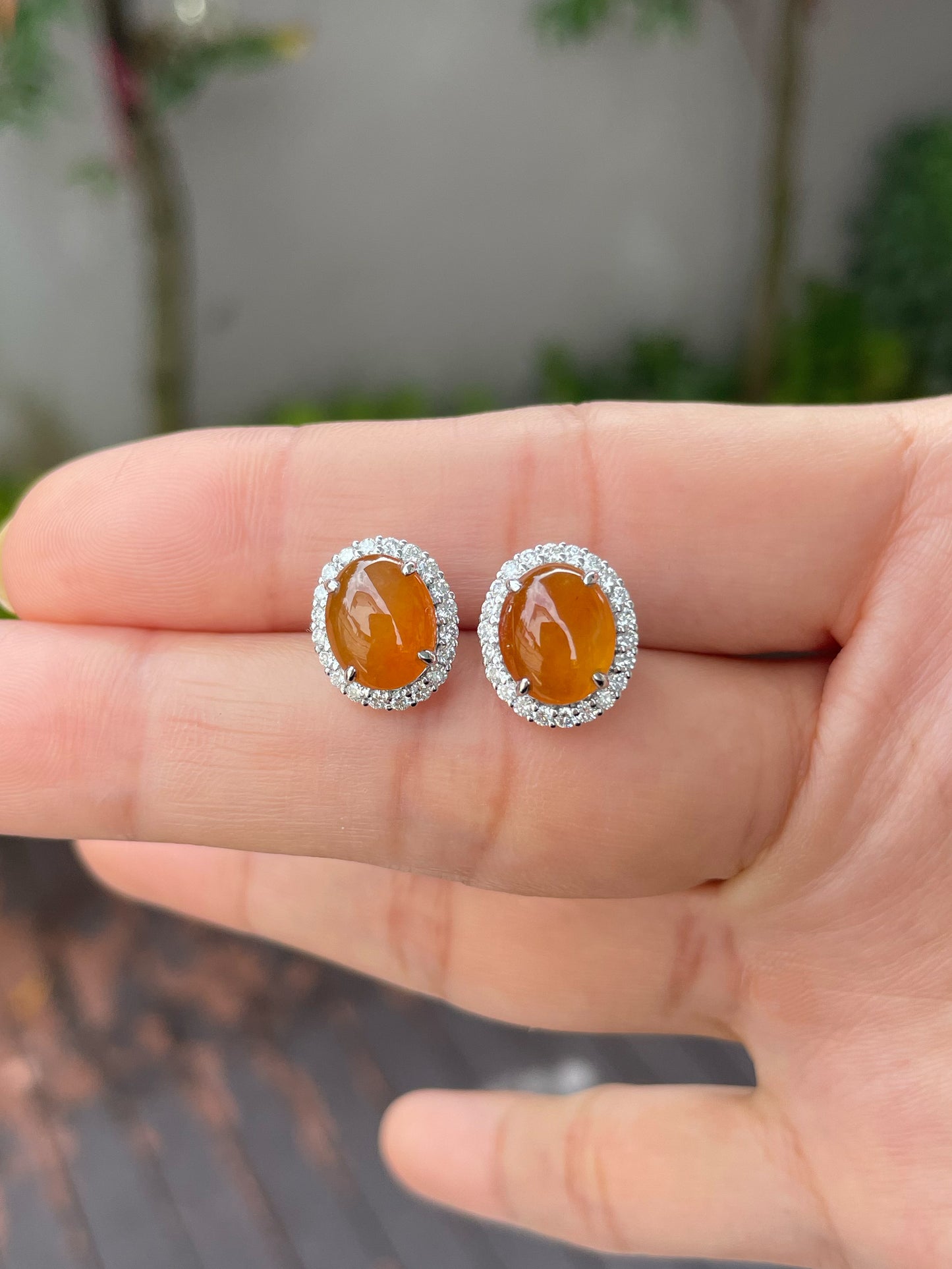 Orange Jade Earrings - Cabochons (NJE109)