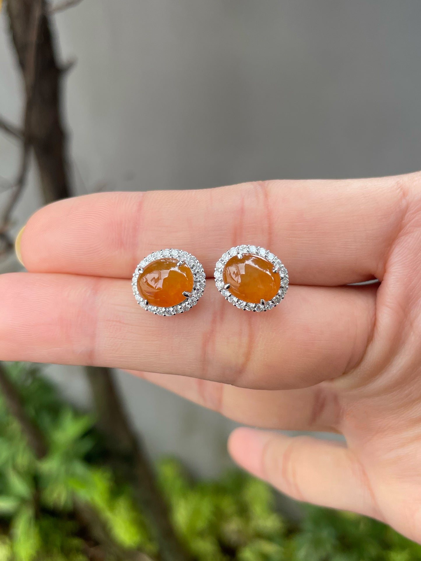 Orange Jade Earrings - Cabochons (NJE109)