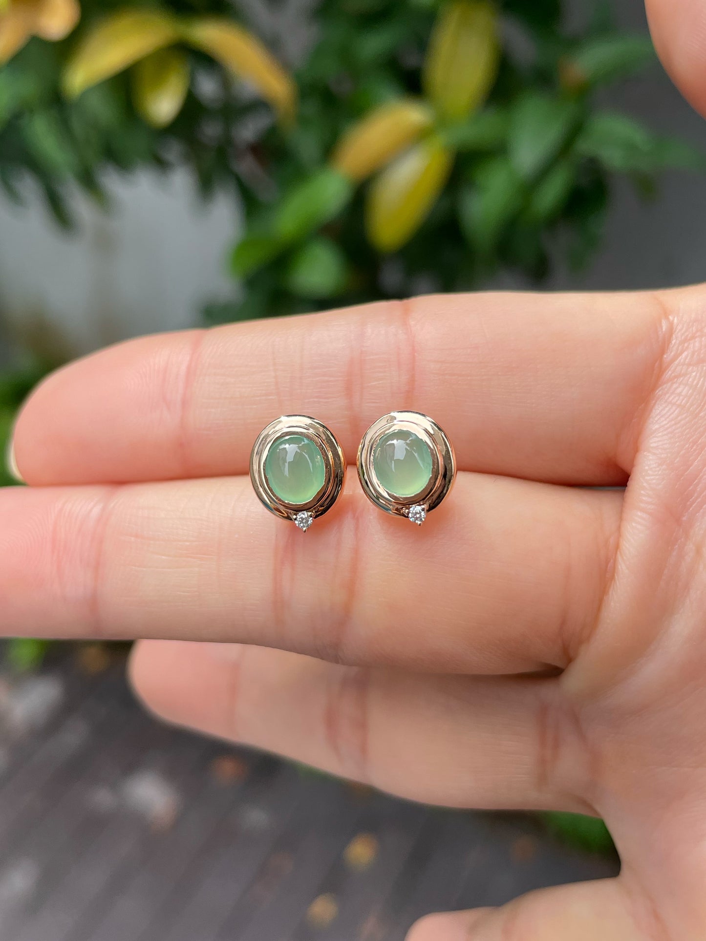 Icy Green Jade Cabochon Earrings (NJE112)